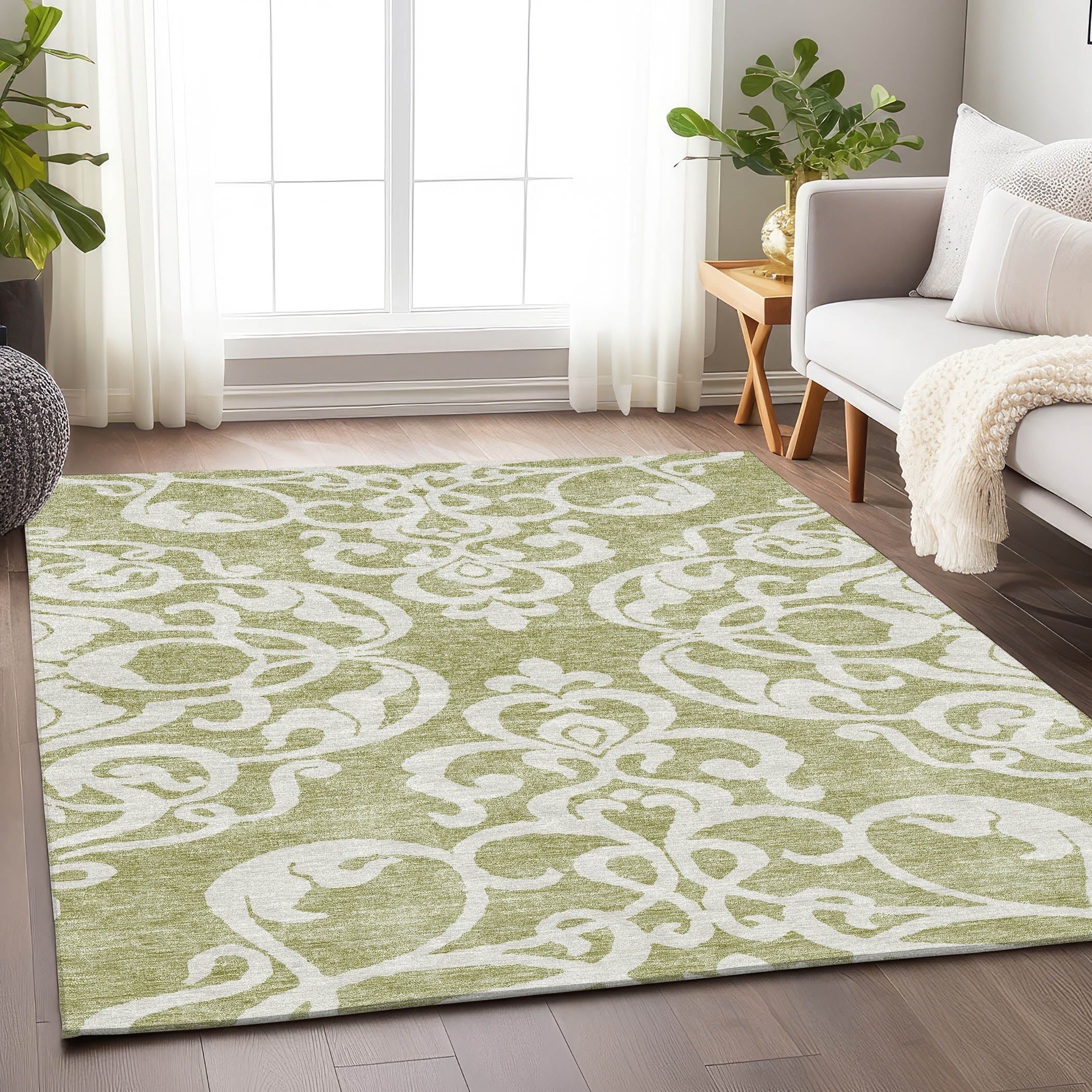 Lisbon Machine Washable Transitional Aloe Green Rug 2'6" x 3'10" #shape_Rectangle