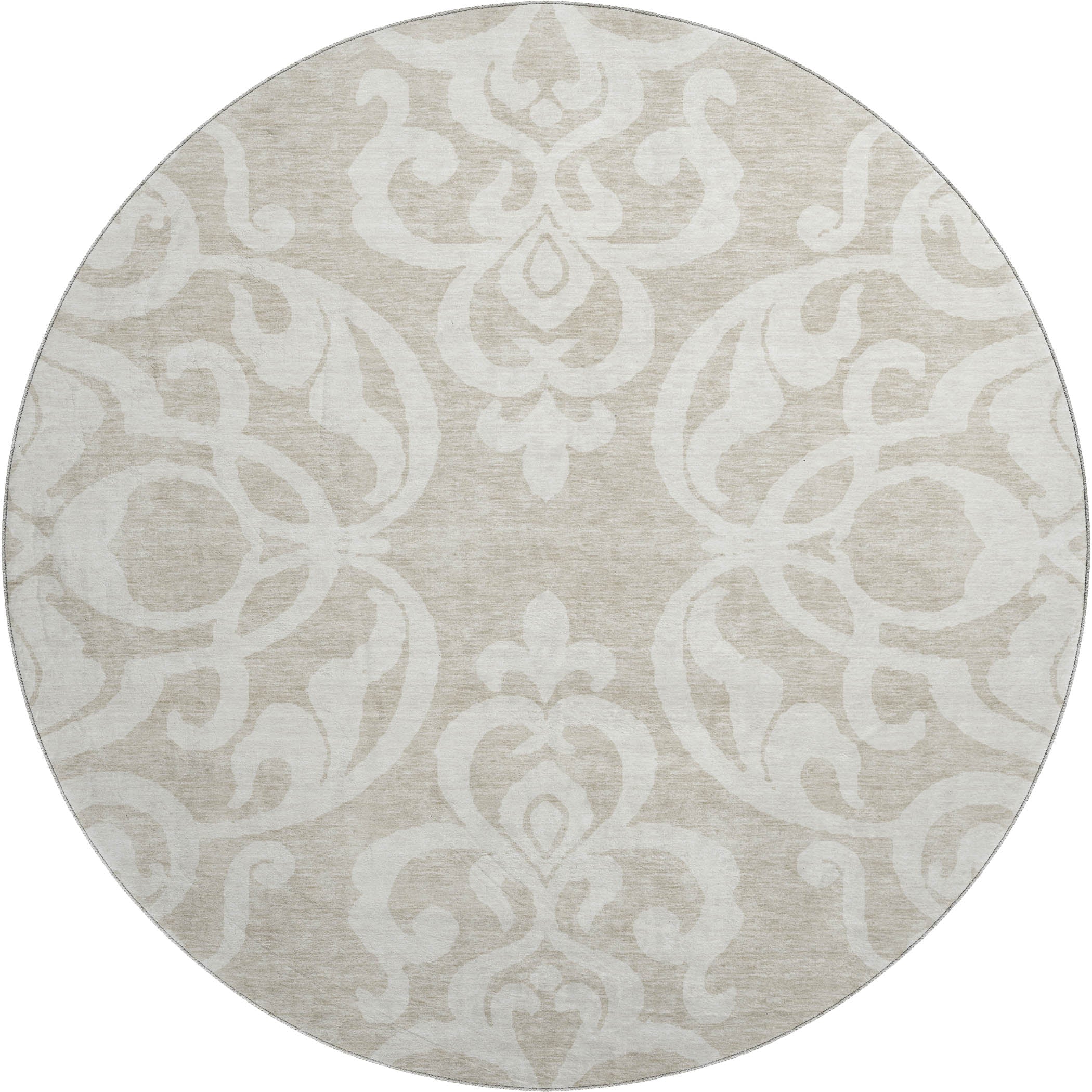 Lisbon Machine Washable Transitional Beige Brown Rug 8' x 8' #shape_Round