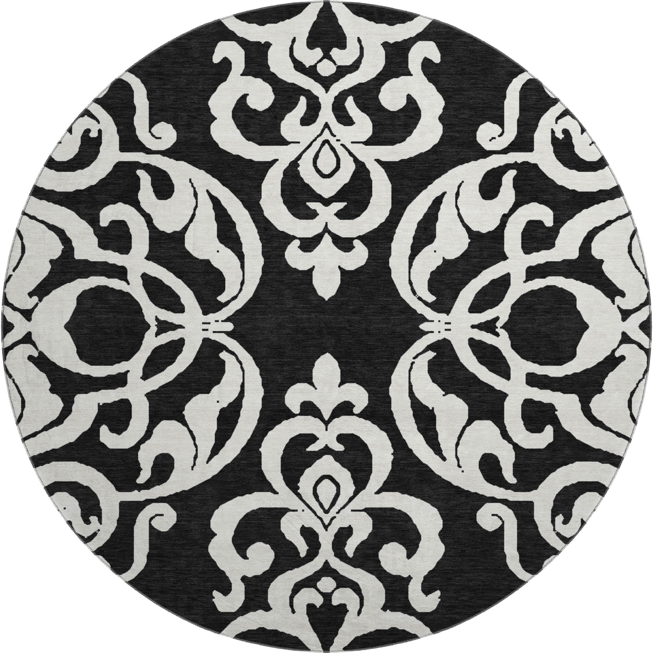 Lisbon Machine Washable Transitional Black Rug 8' x 8' #shape_Round