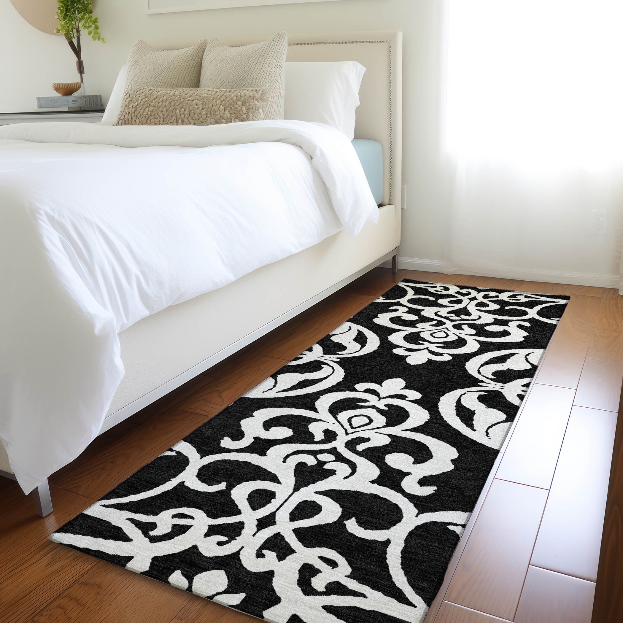 Lisbon Machine Washable Transitional Black Rug 2'3" x 7'6" #shape_Runner