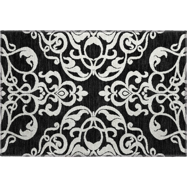 Lisbon Machine Washable Transitional Black Rug 1'8" x 2'6"