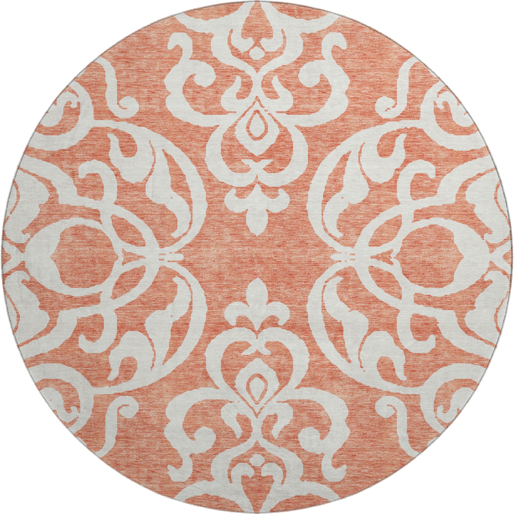 Lisbon Machine Washable Transitional Coral Orange Rug 8' x 8' #shape_Round