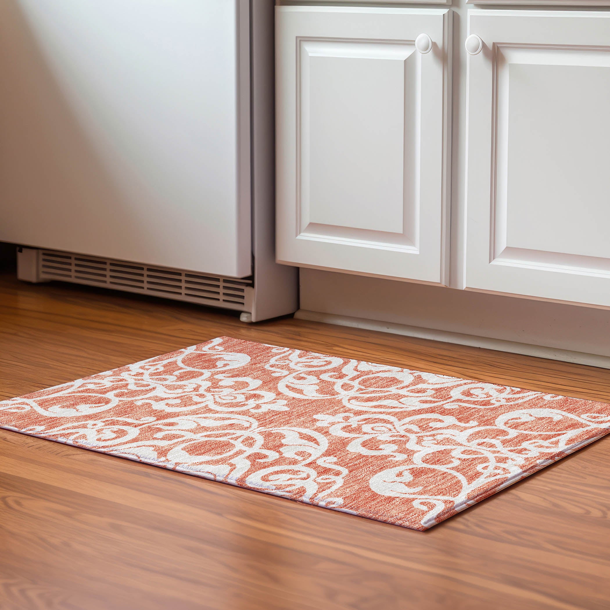Lisbon Machine Washable Transitional Coral Orange Rug 1'8" x 2'6" #shape_Rectangle