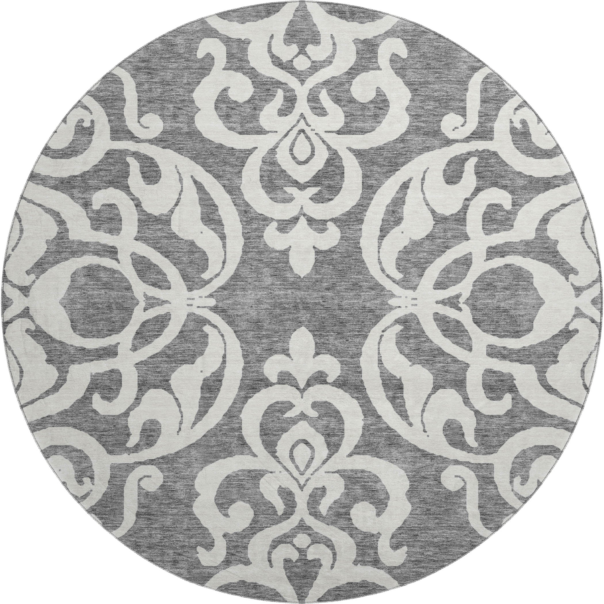 Lisbon Machine Washable Transitional Gray Rug 8' x 8' #shape_Round