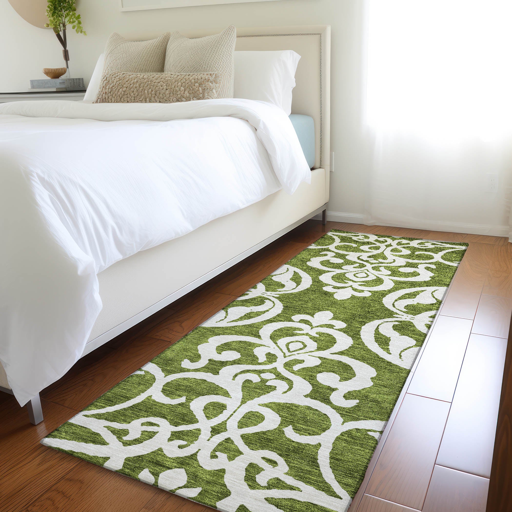 Lisbon Machine Washable Transitional Green Rug 2'3" x 7'6" #shape_Runner