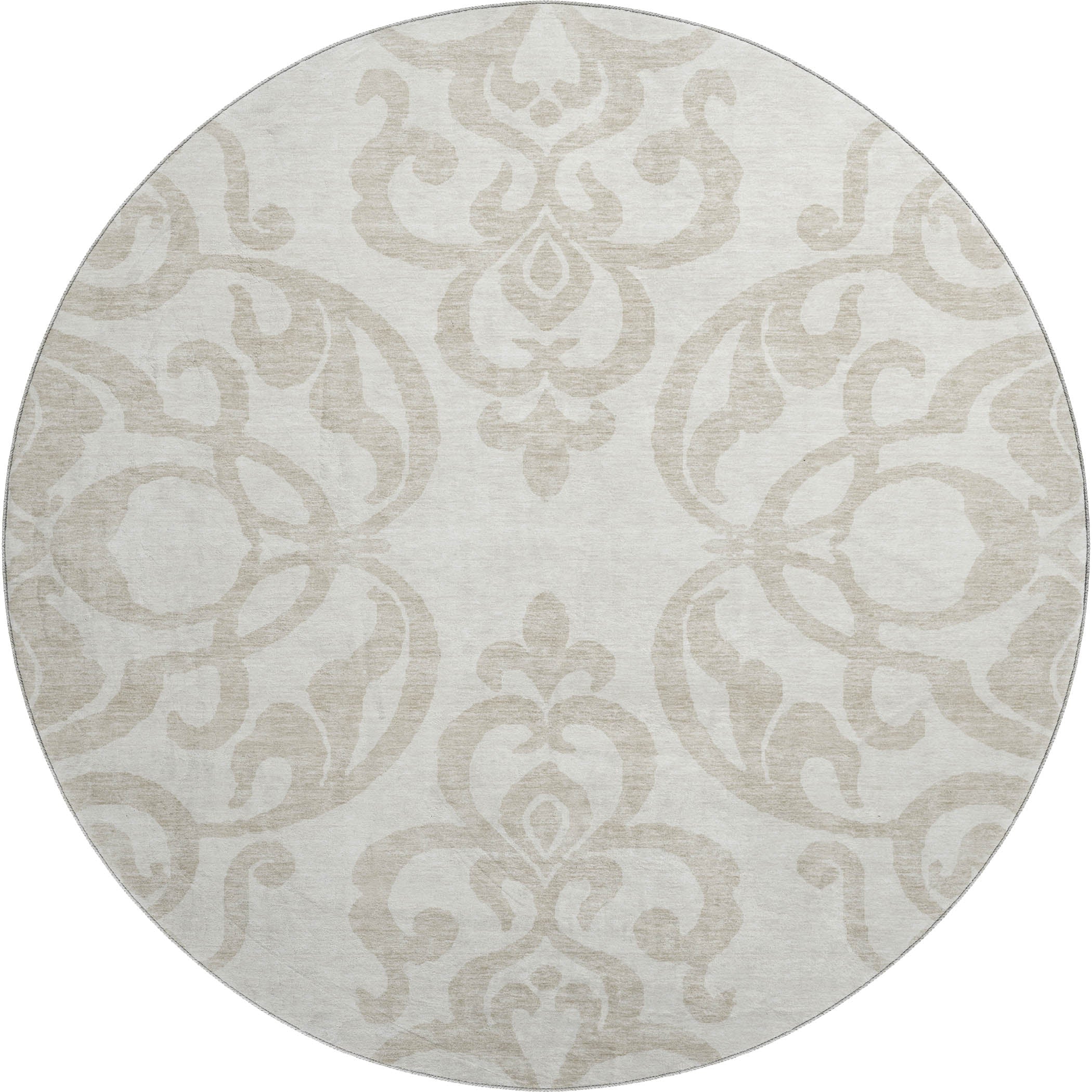 Lisbon Machine Washable Transitional Ivory Rug 8' x 8' #shape_Round