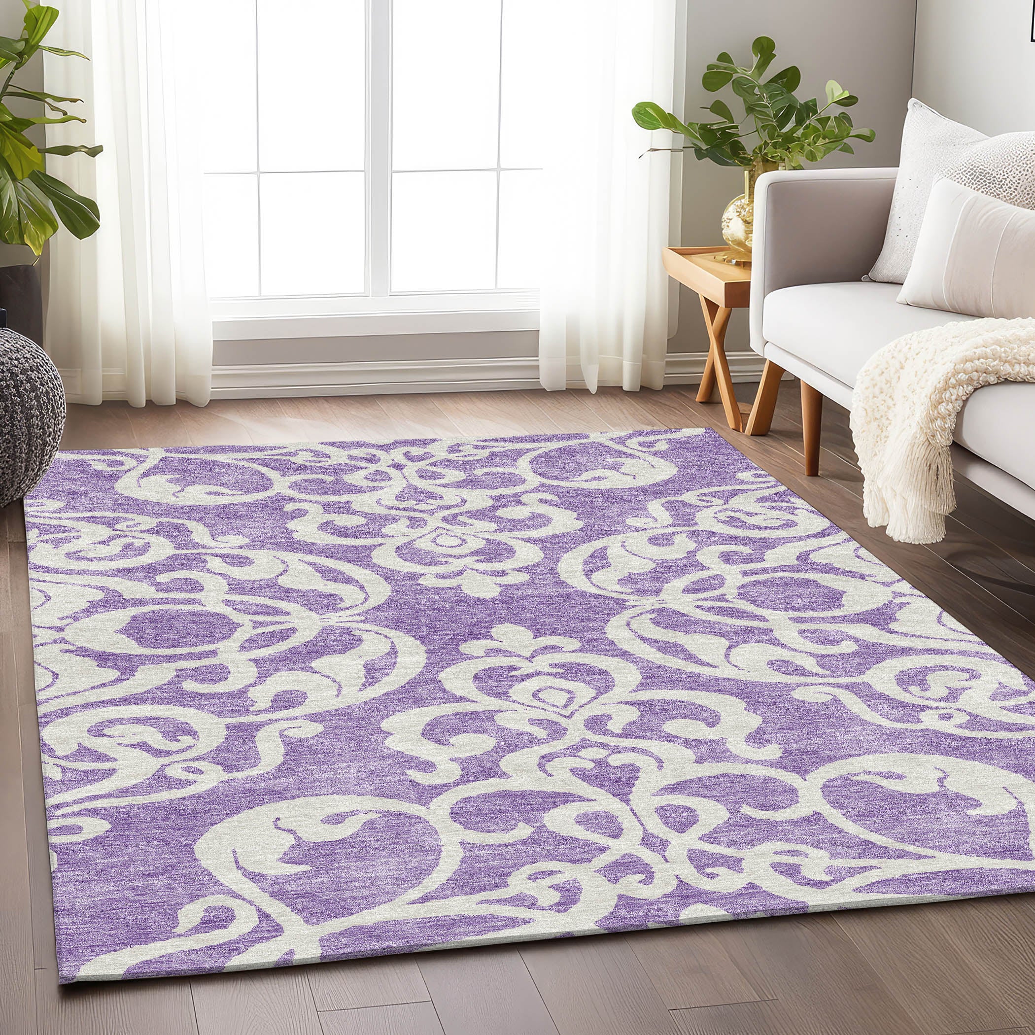 Lisbon Machine Washable Transitional Purple Rug 2'6" x 3'10" #shape_Rectangle