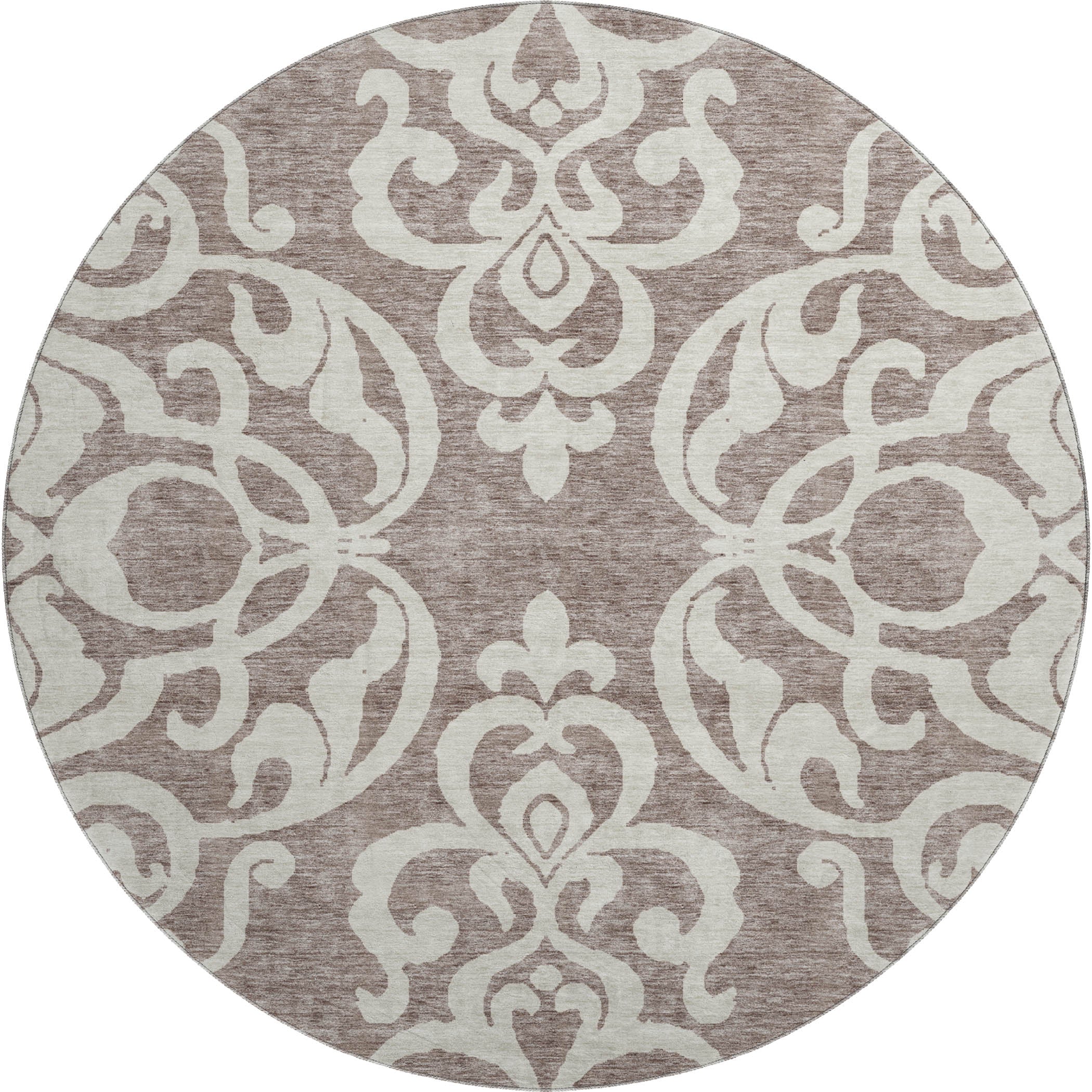 Lisbon Machine Washable Transitional Taupe Brown Rug 8' x 8' #shape_Round
