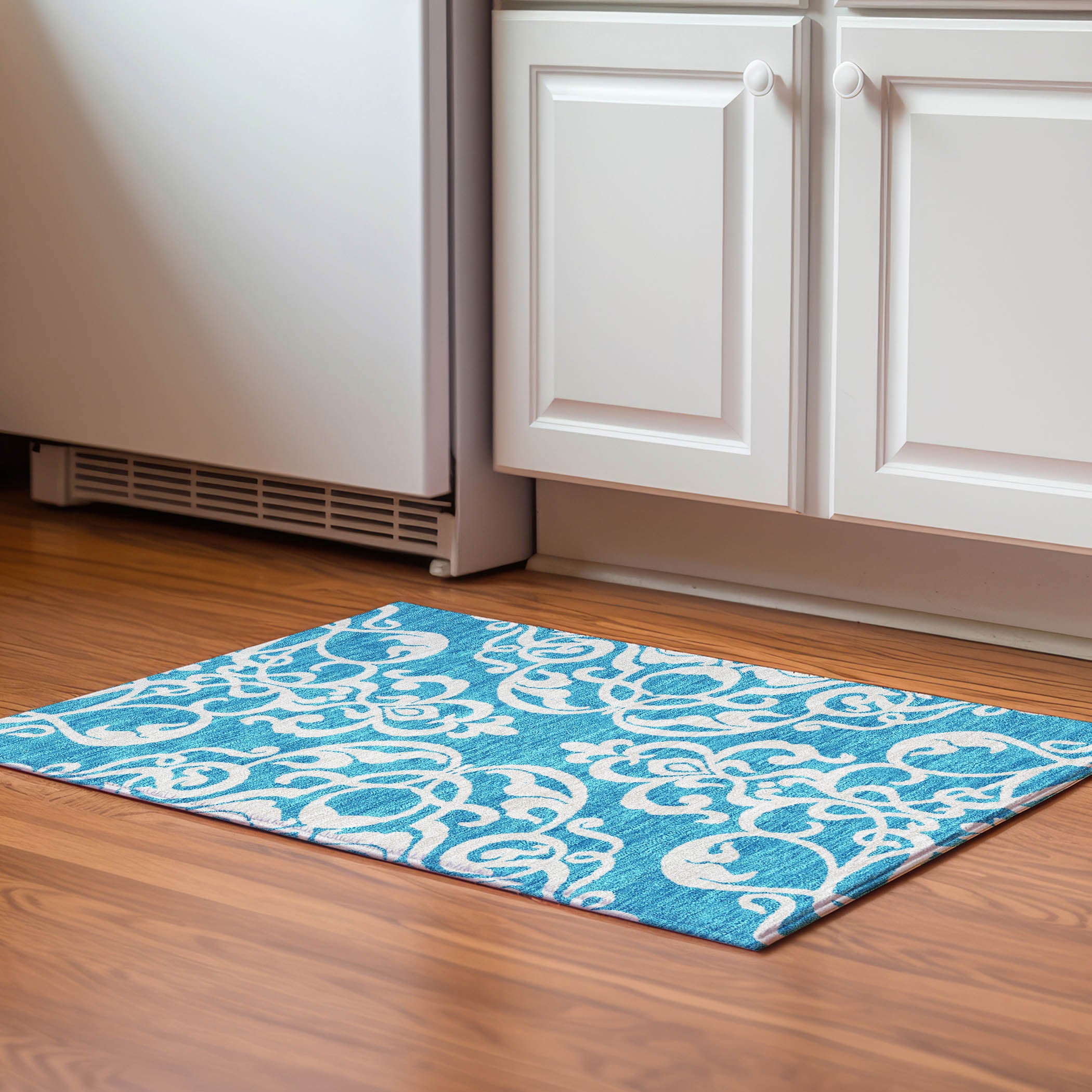 Lisbon Machine Washable Transitional Turquoise Teal Rug 1'8" x 2'6" #shape_Rectangle