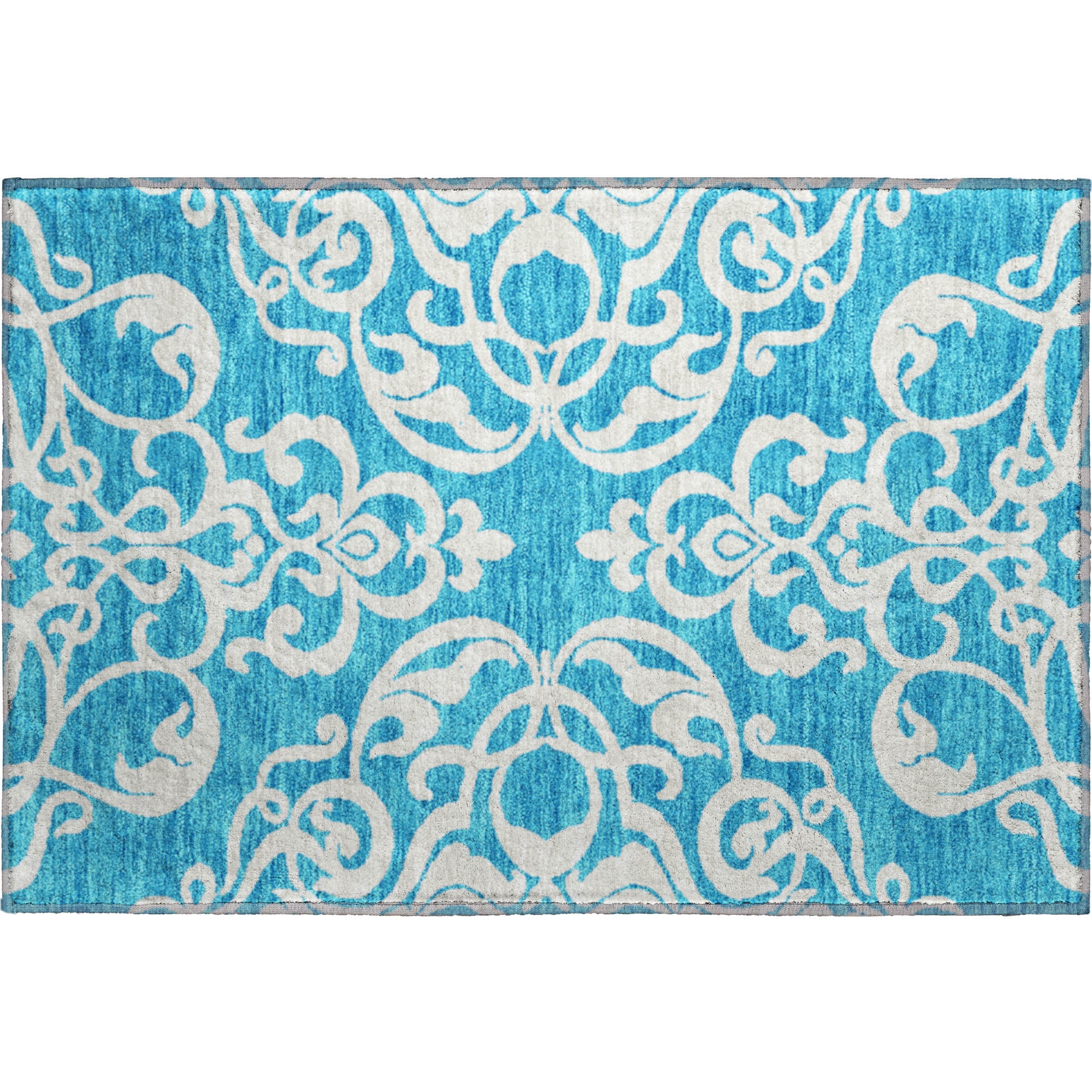 Lisbon Machine Washable Transitional Turquoise Teal Rug 1'8" x 2'6" #shape_Rectangle