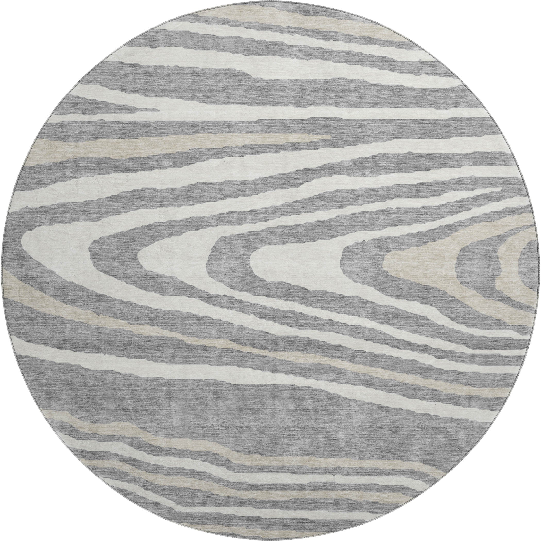 Queenstown Machine Washable Transitional Gray Rug 8' x 8' #shape_Round