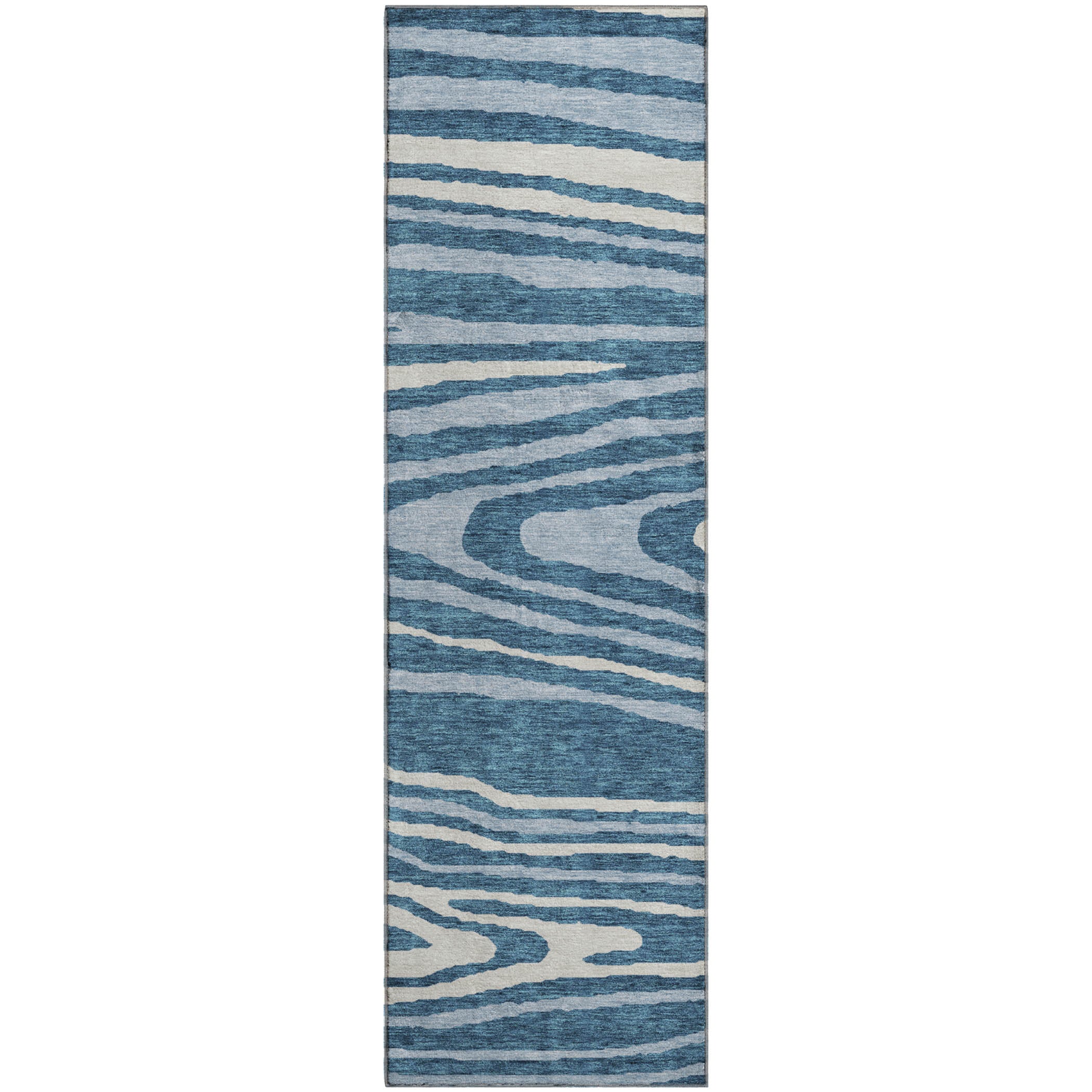 Queenstown Machine Washable Transitional Navy Blue Rug 2'3" x 7'6" #shape_Runner