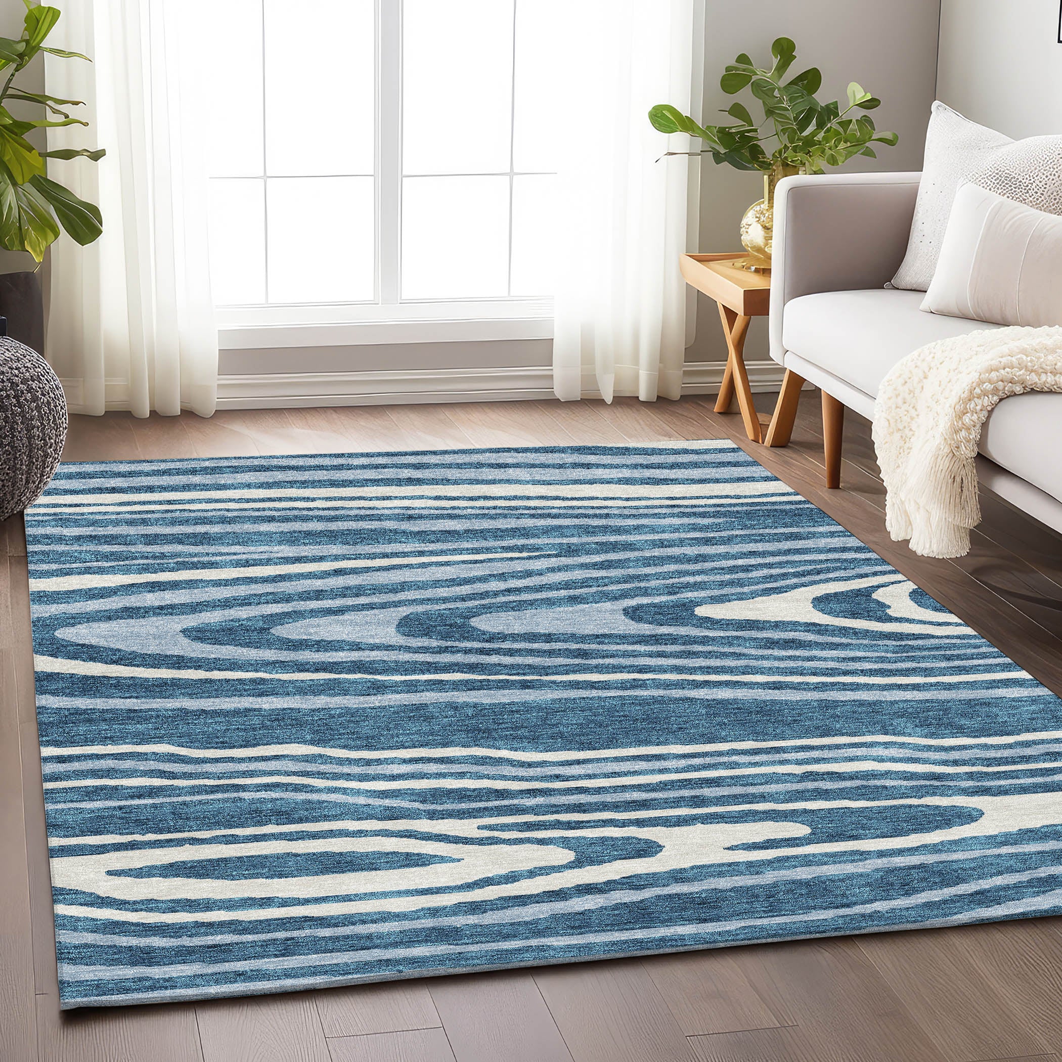 Queenstown Machine Washable Transitional Navy Blue Rug 2'6" x 3'10" #shape_Rectangle