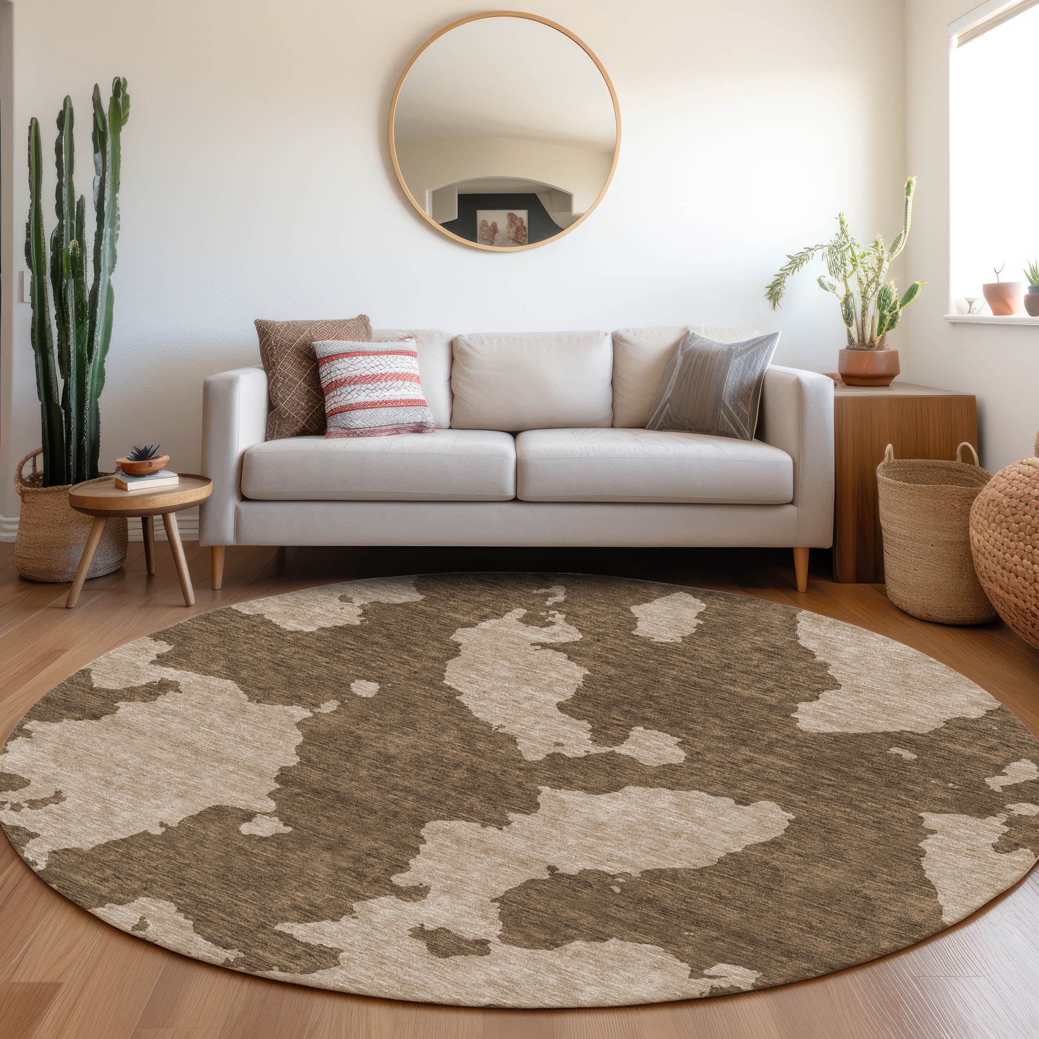 Lima Machine Washable Transitional Brown Rug 8' x 8' #shape_Round