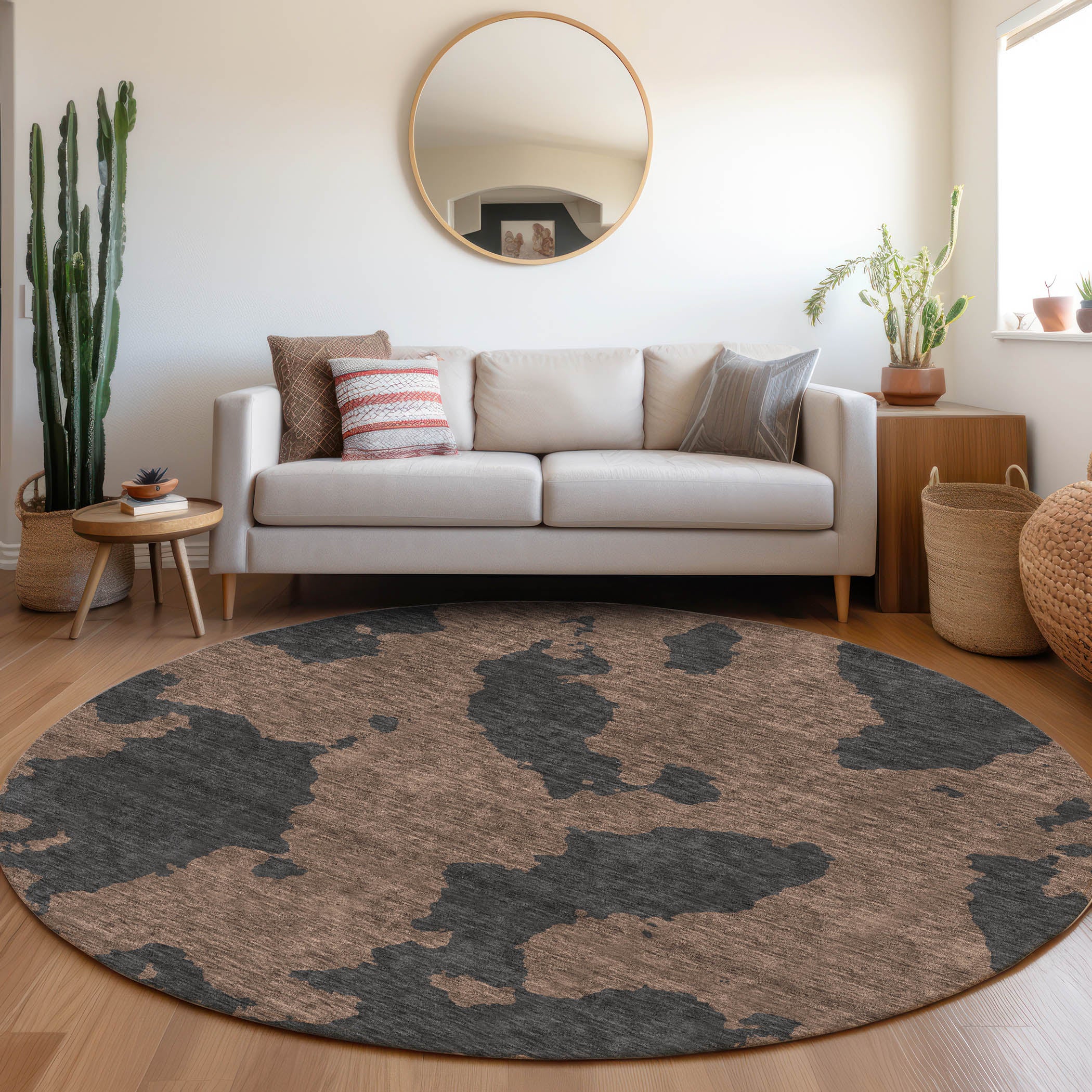 Lima Machine Washable Transitional Chocolate Brown Rug 8' x 8' #shape_Round