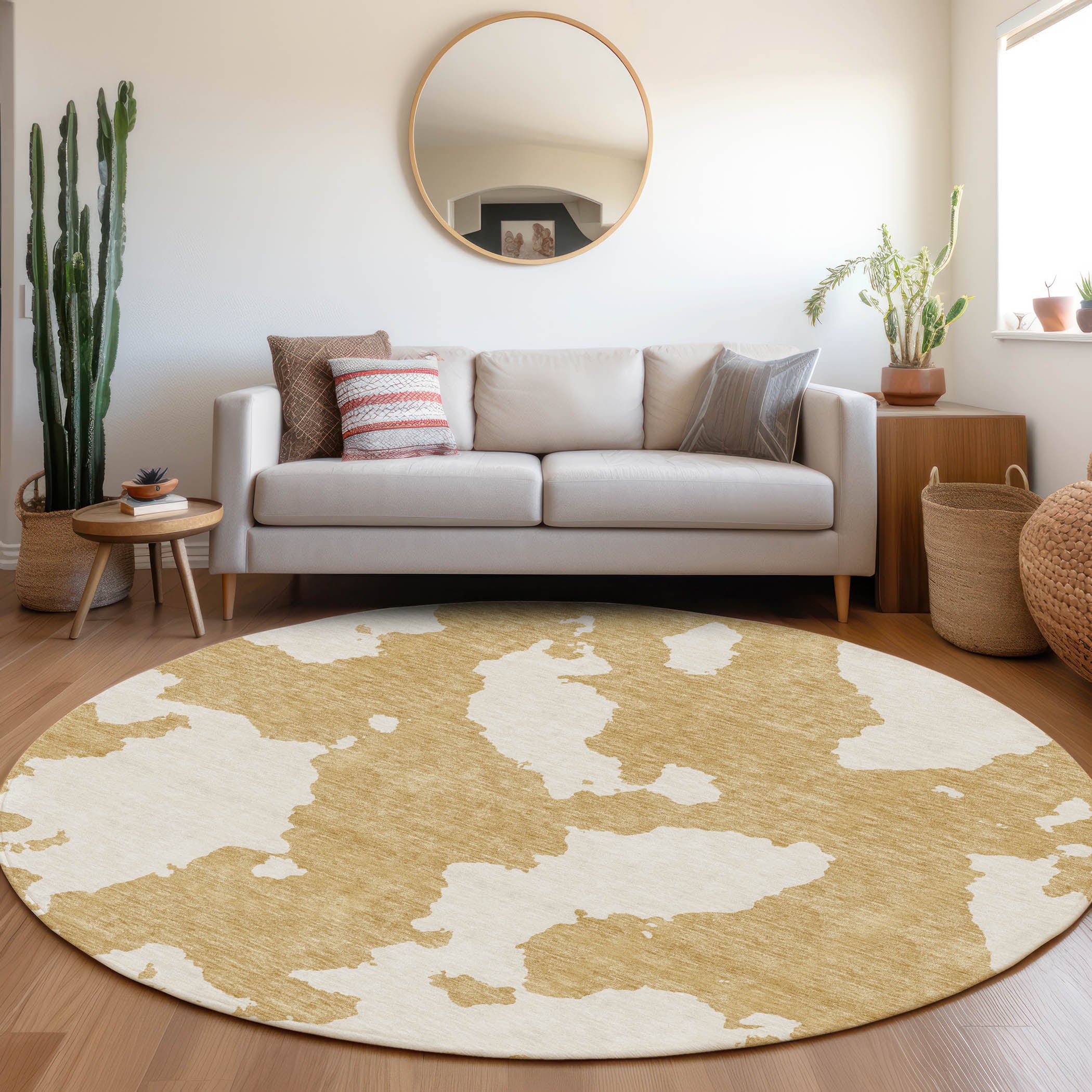 Lima Machine Washable Transitional Gold Rug 8' x 8' #shape_Round