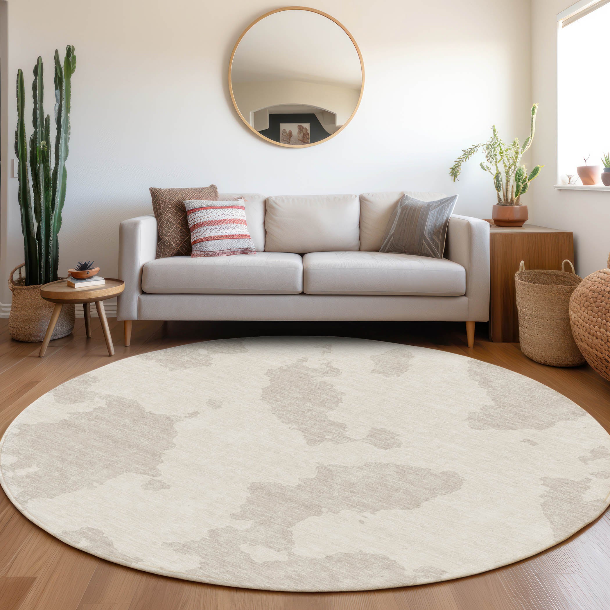 Lima Machine Washable Transitional Ivory Rug 8' x 8' #shape_Round