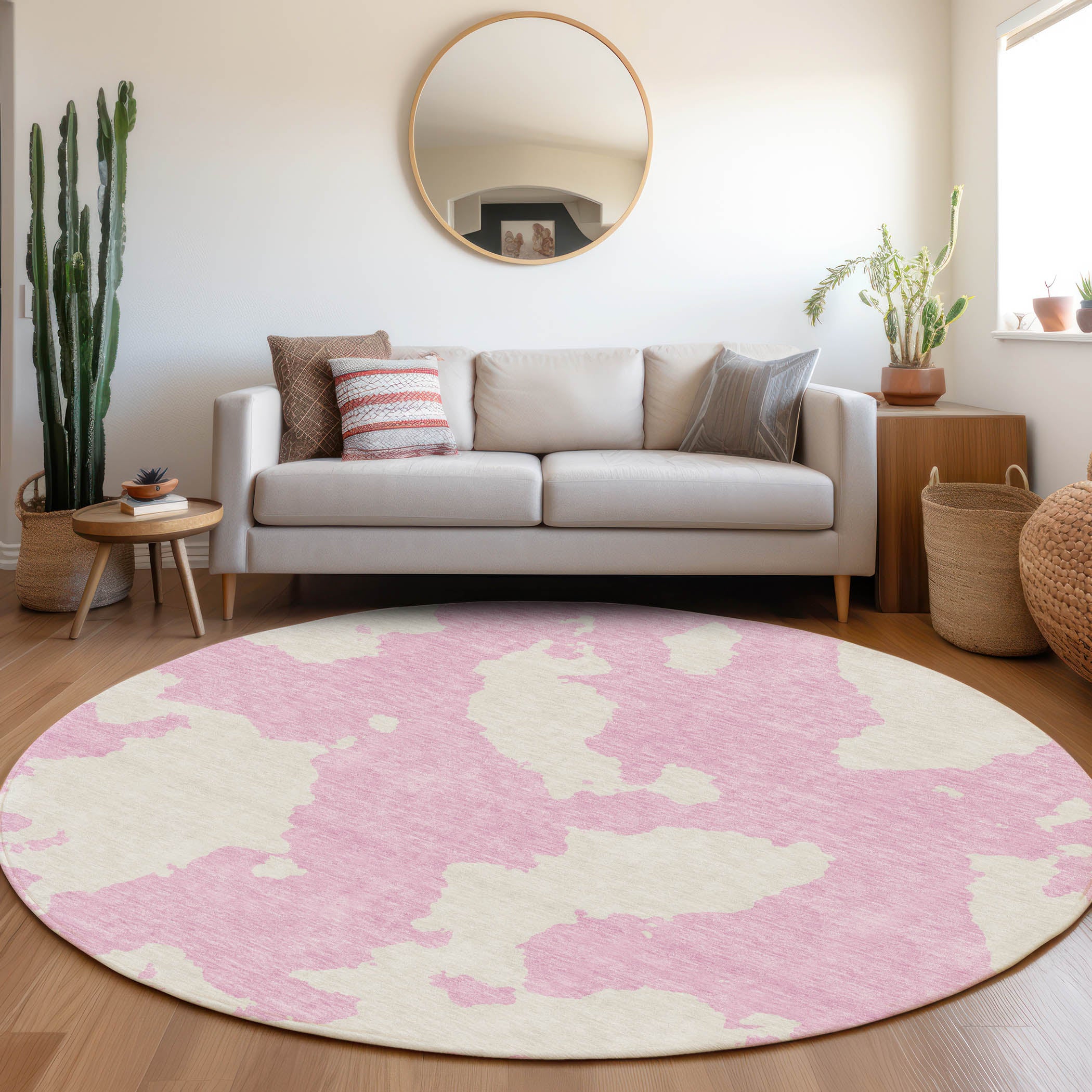 Lima Machine Washable Transitional Pink Rug 8' x 8' #shape_Round