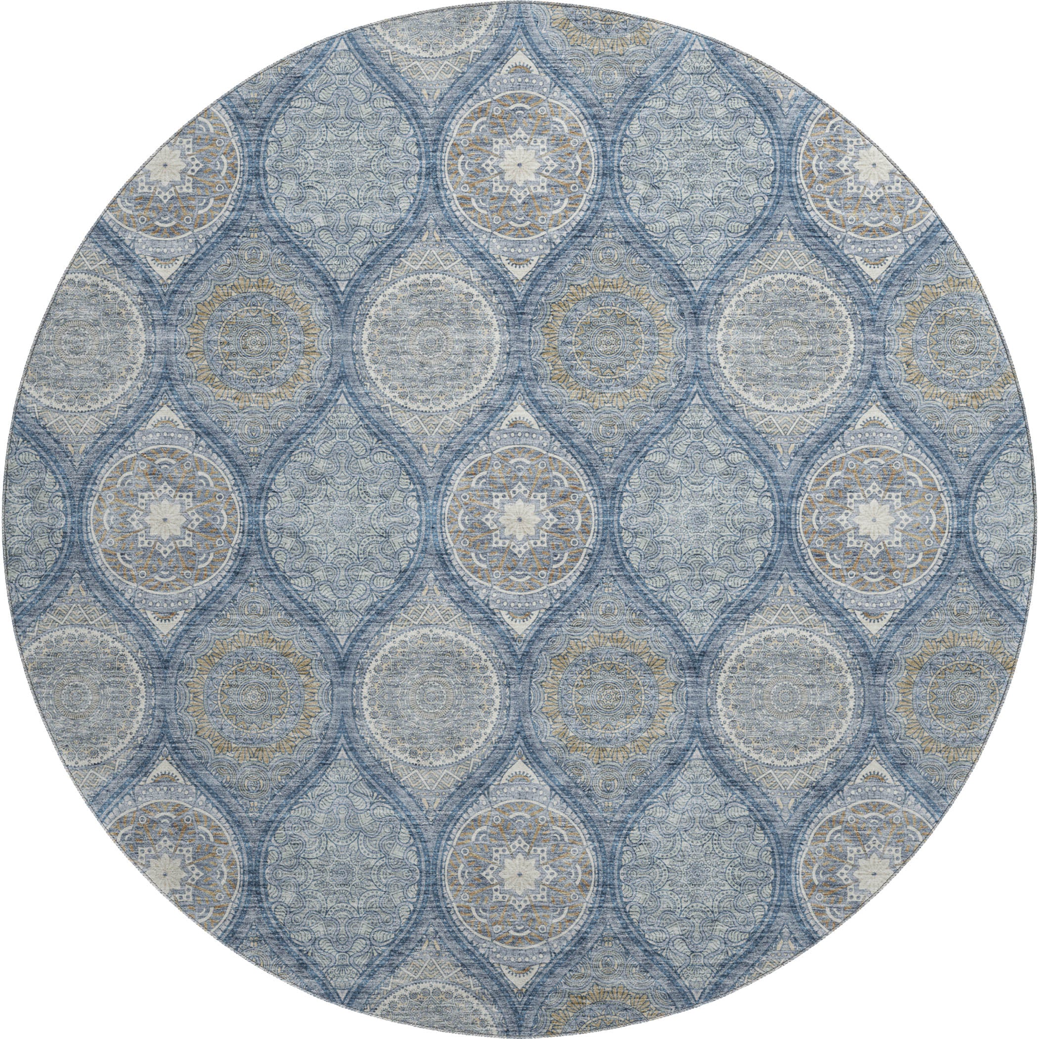 Ghent Machine Washable Transitional Navy Blue Rug 8' x 8' #shape_Round