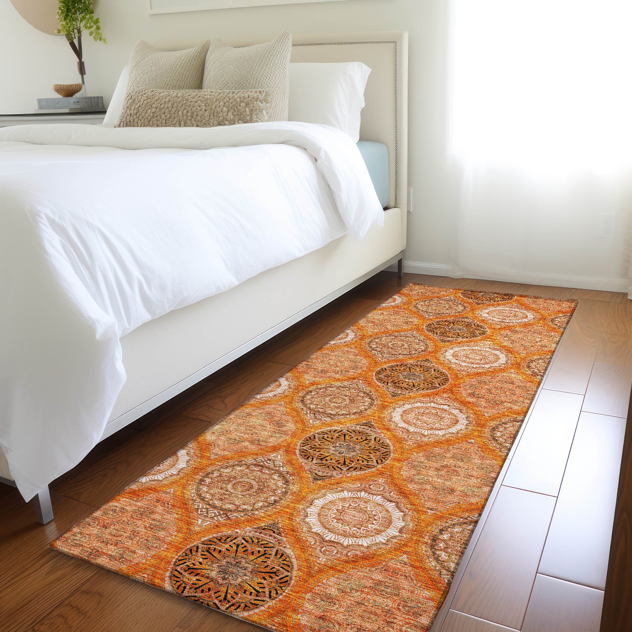 Ghent Machine Washable Transitional Orange Rug 2'3" x 7'6" #shape_Runner