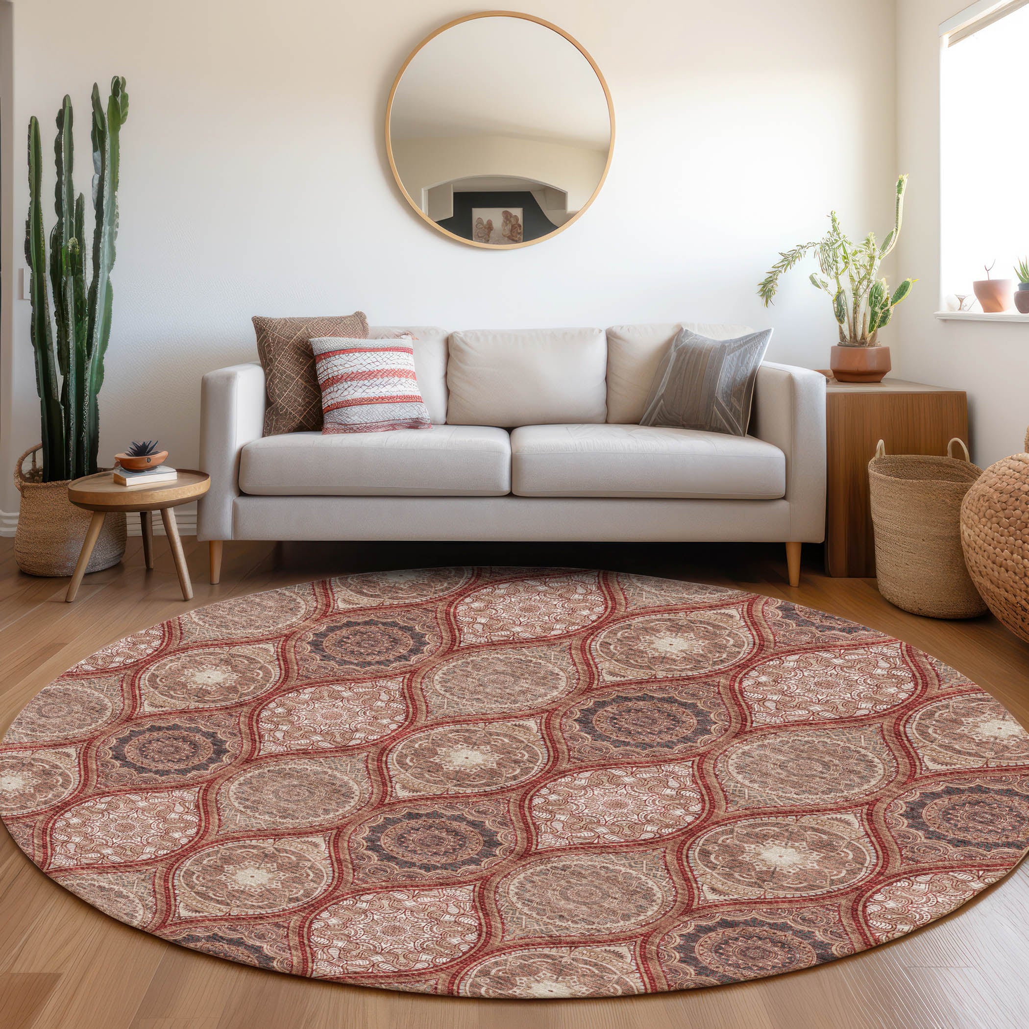 Ghent Machine Washable Transitional Paprika Orange Rug 8' x 8' #shape_Round