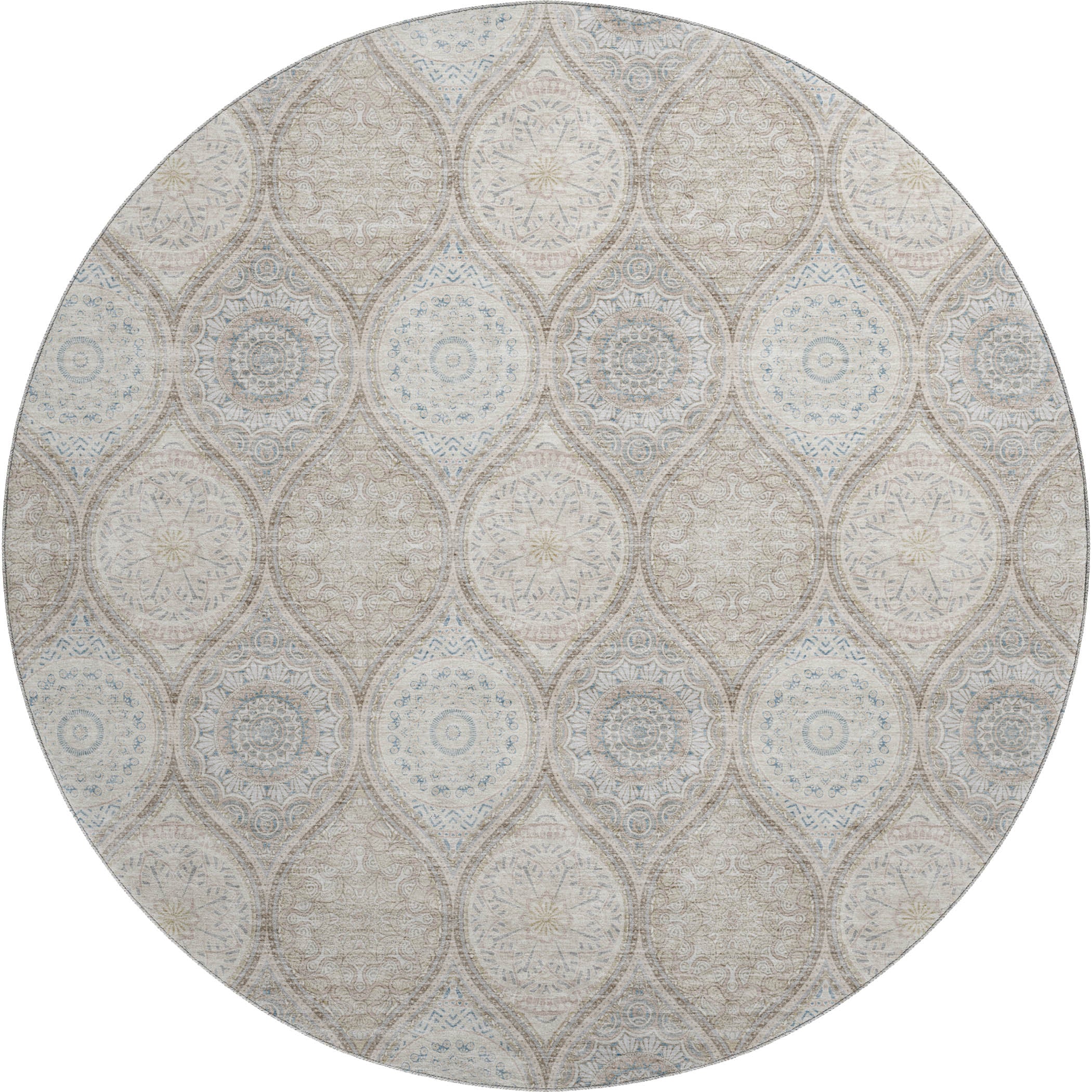 Ghent Machine Washable Transitional Taupe Brown Rug 8' x 8' #shape_Round