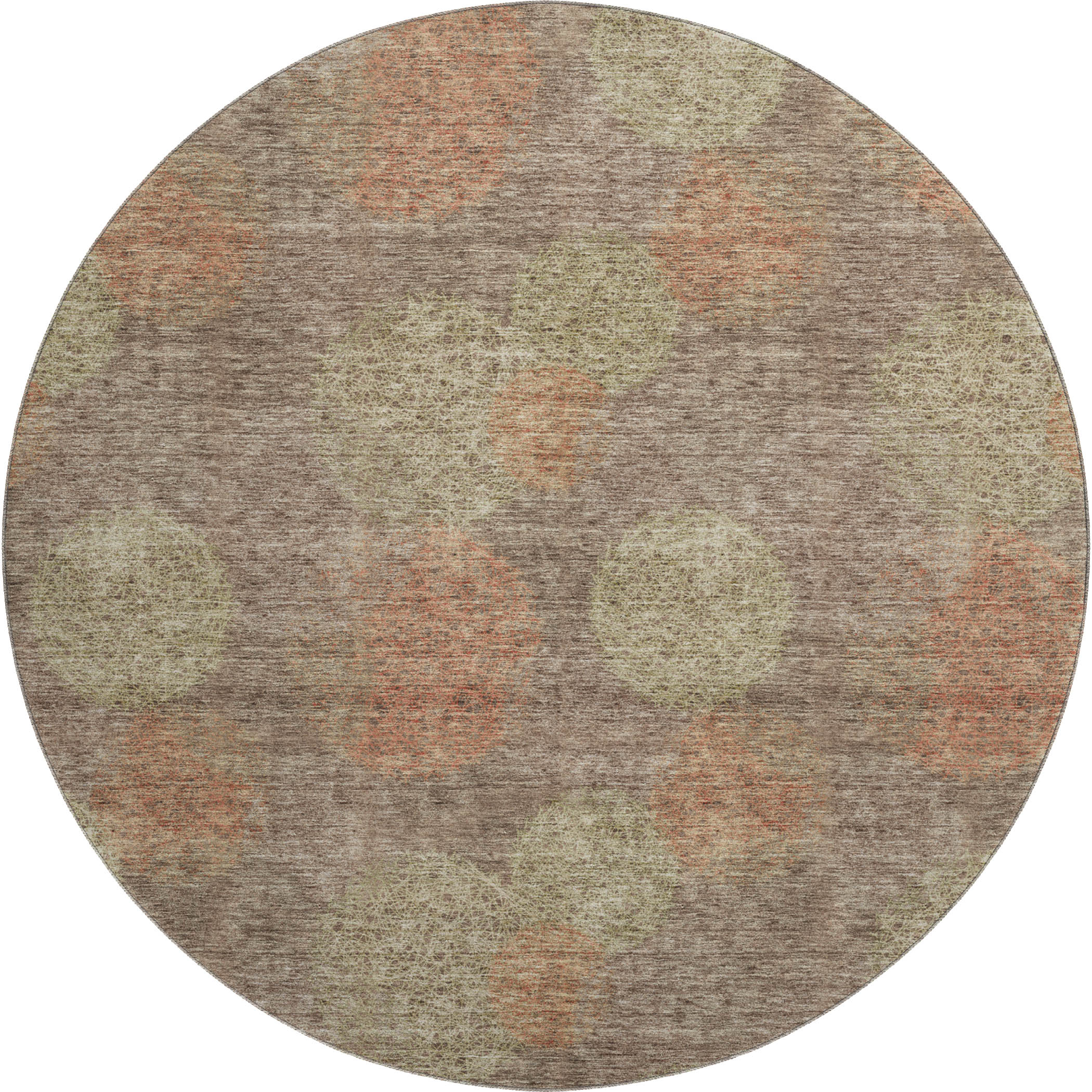 Santorini Machine Washable Transitional Brown Rug 8' x 8' #shape_Round