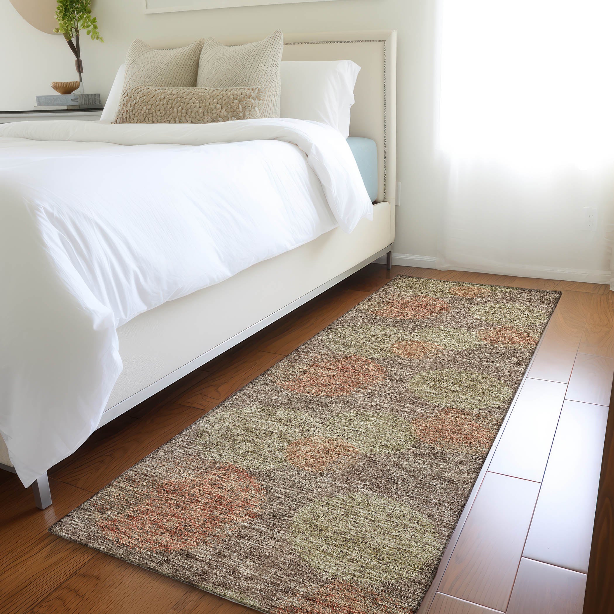 Santorini Machine Washable Transitional Brown Rug 2'3" x 7'6" #shape_Runner