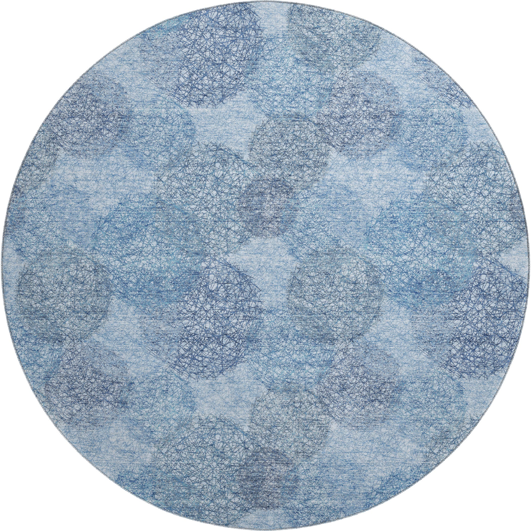 Santorini Machine Washable Transitional Denim Blue Rug 8' x 8' #shape_Round
