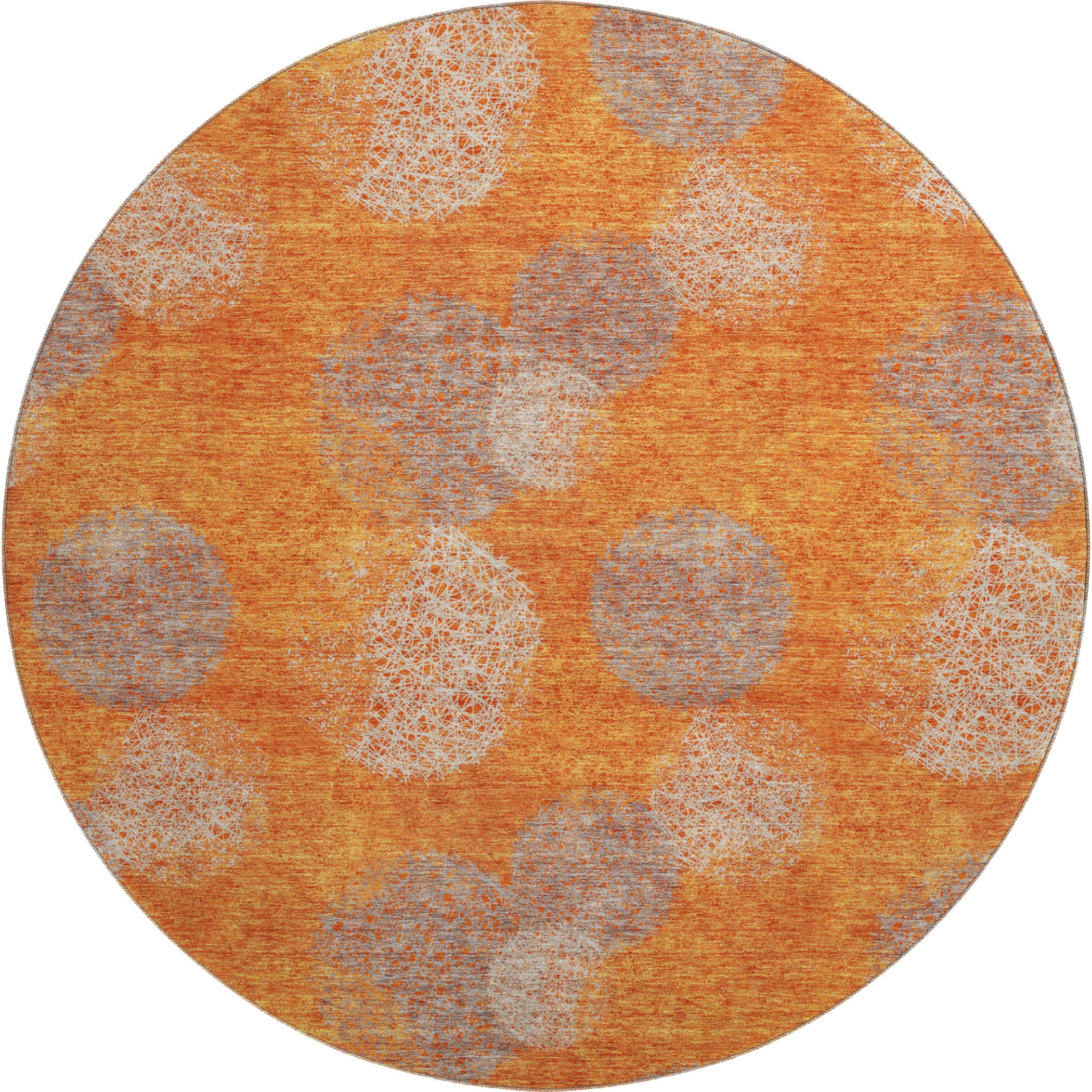 Santorini Machine Washable Transitional Orange Rug 8' x 8' #shape_Round