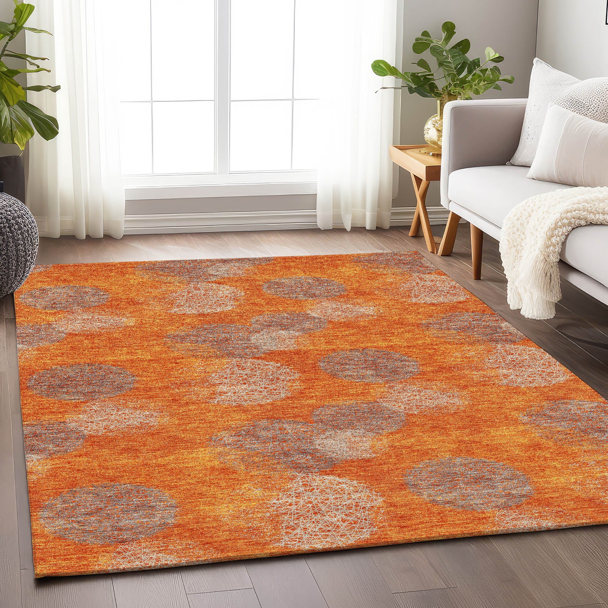 Santorini Machine Washable Transitional Orange Rug 2'6" x 3'10" #shape_Rectangle