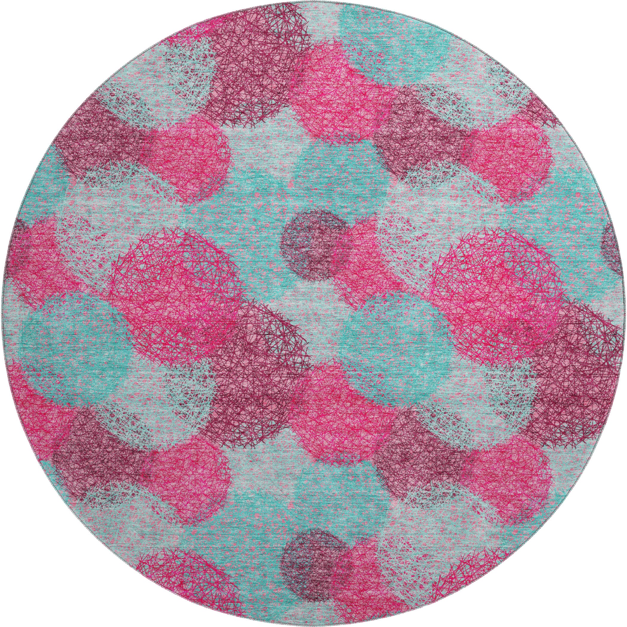 Santorini Machine Washable Transitional Pink Rug 8' x 8' #shape_Round