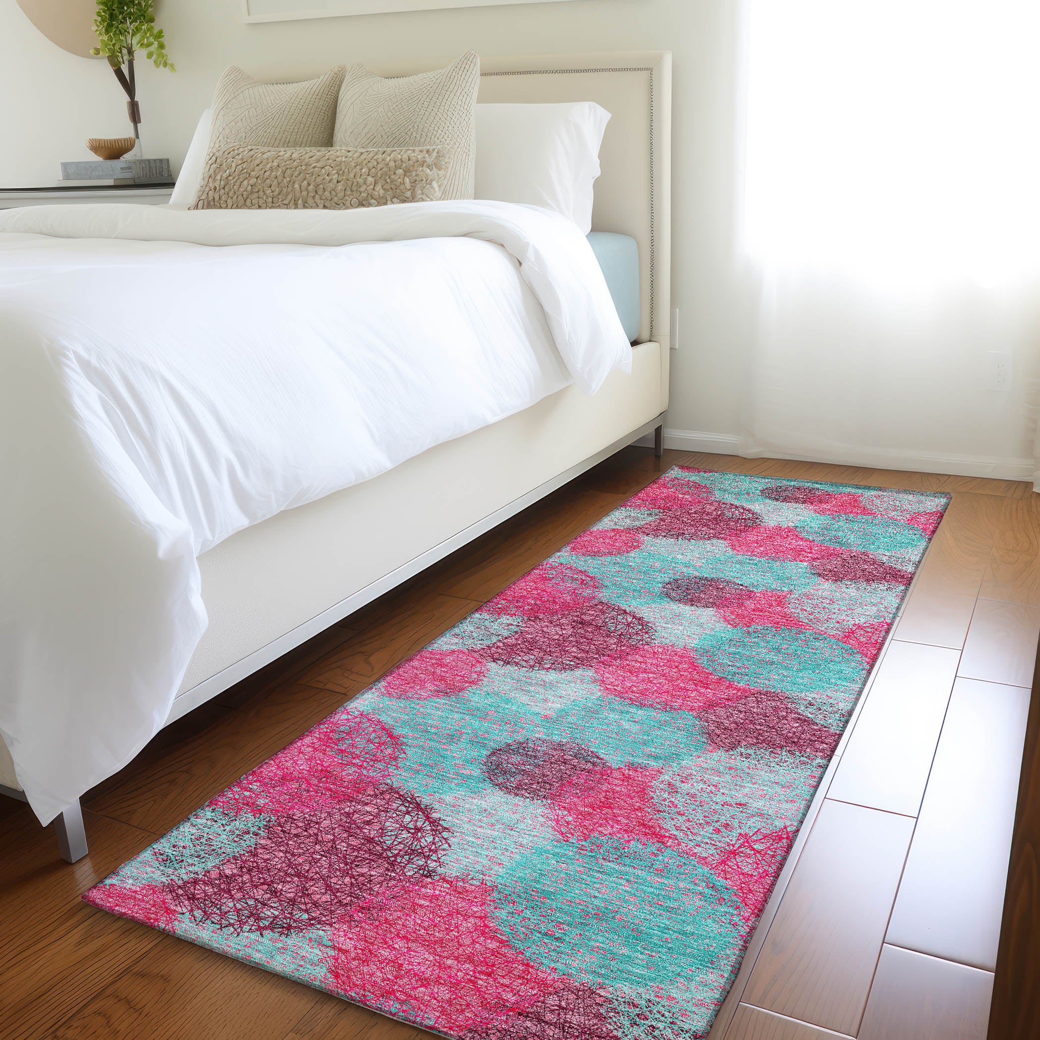 Santorini Machine Washable Transitional Pink Rug 2'3" x 7'6" #shape_Runner