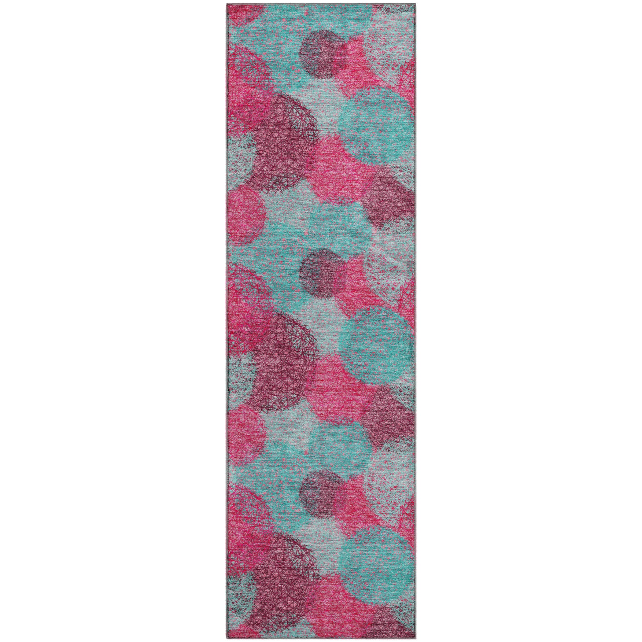 Santorini Machine Washable Transitional Pink Rug 2'3" x 7'6" #shape_Runner