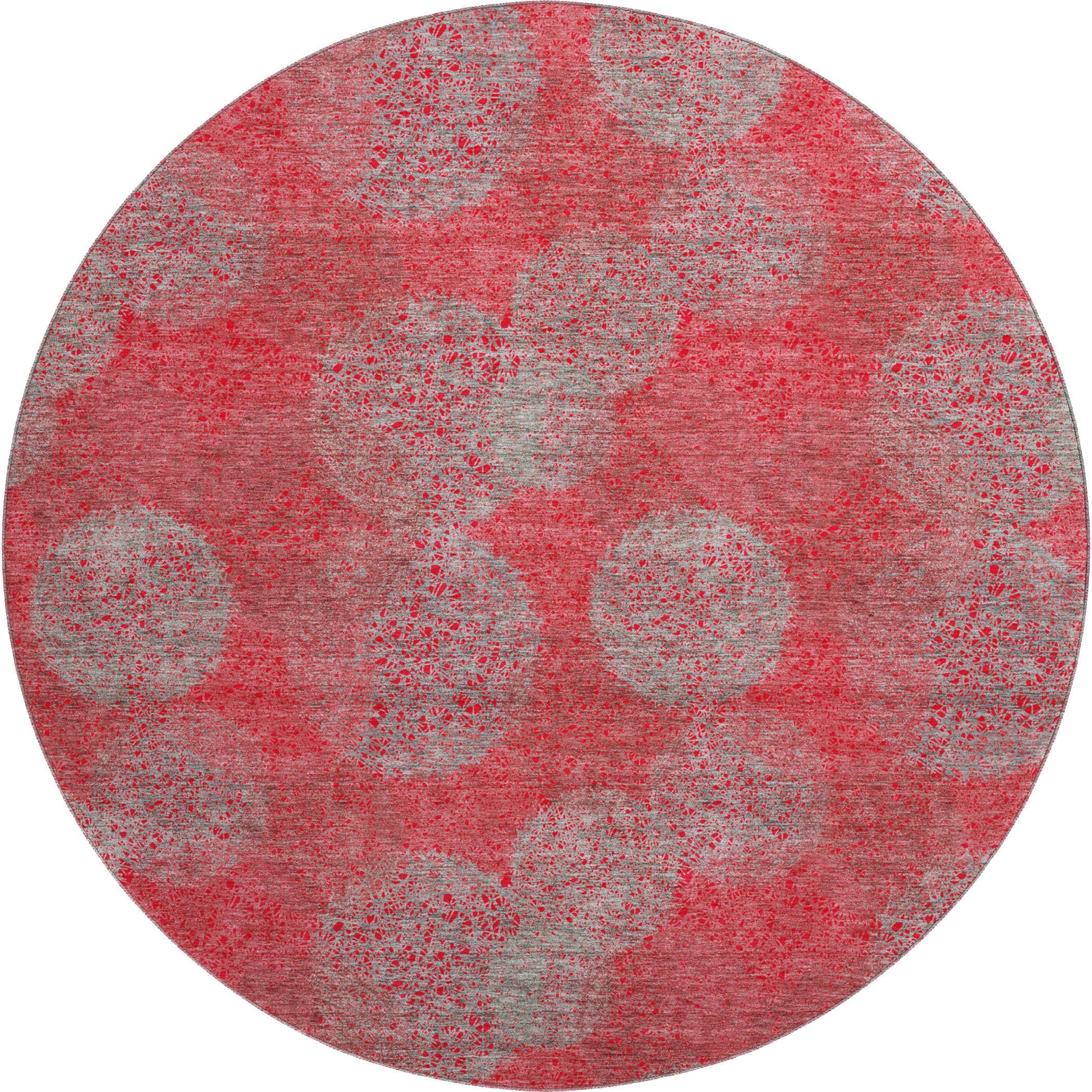 Santorini Machine Washable Transitional Red Rug 8' x 8' #shape_Round