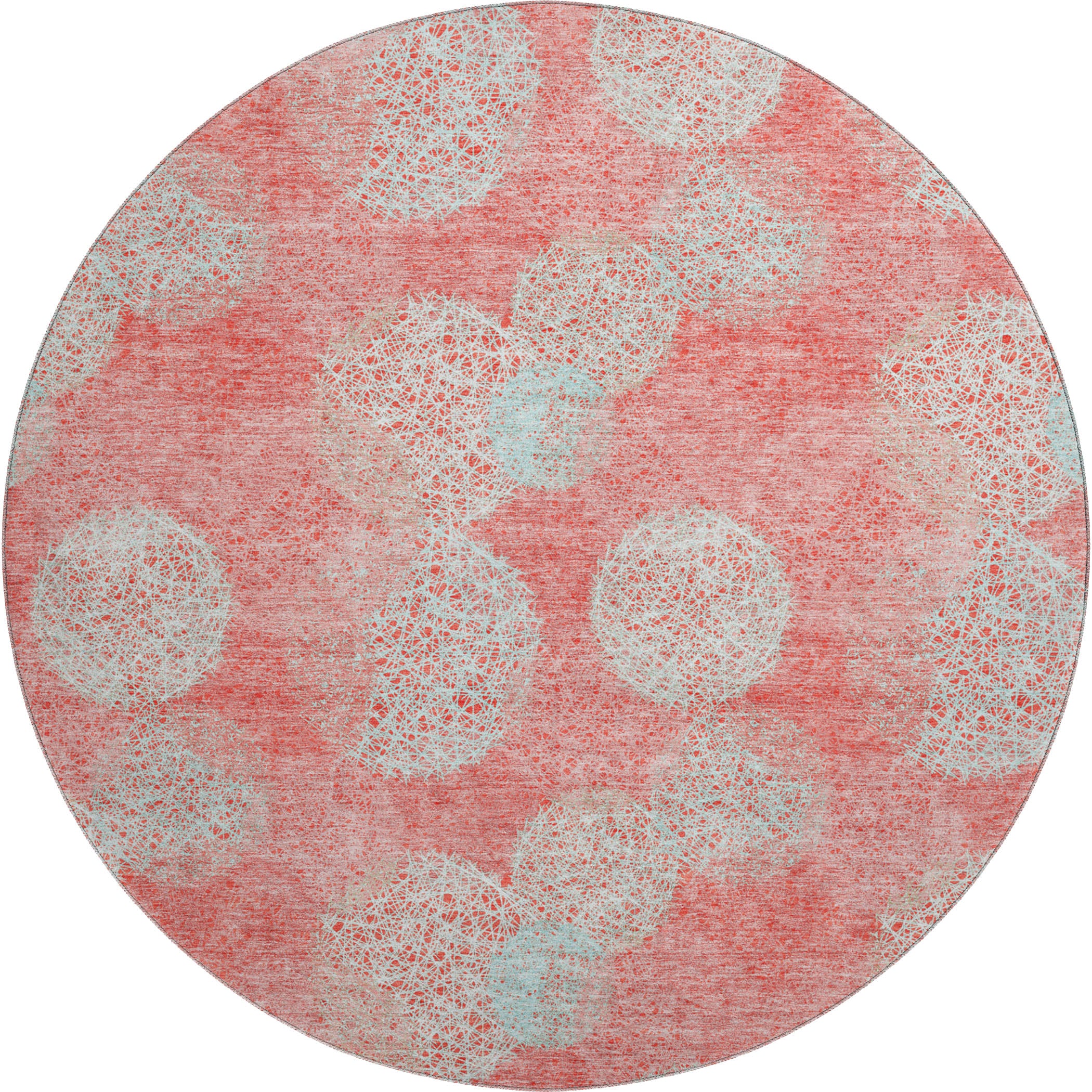 Santorini Machine Washable Transitional Salmon Orange Rug 8' x 8' #shape_Round