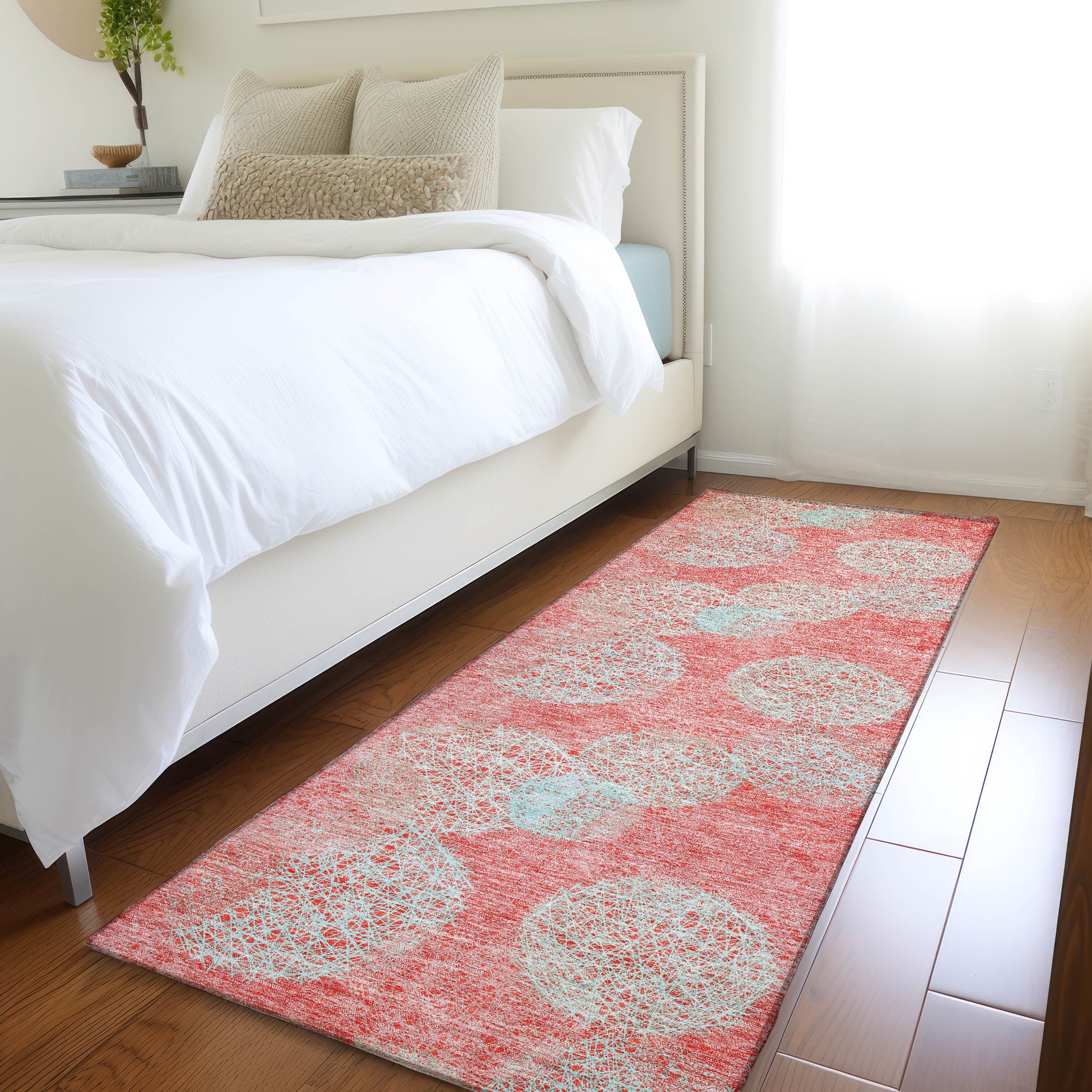 Santorini Machine Washable Transitional Salmon Orange Rug 2'3" x 7'6" #shape_Runner