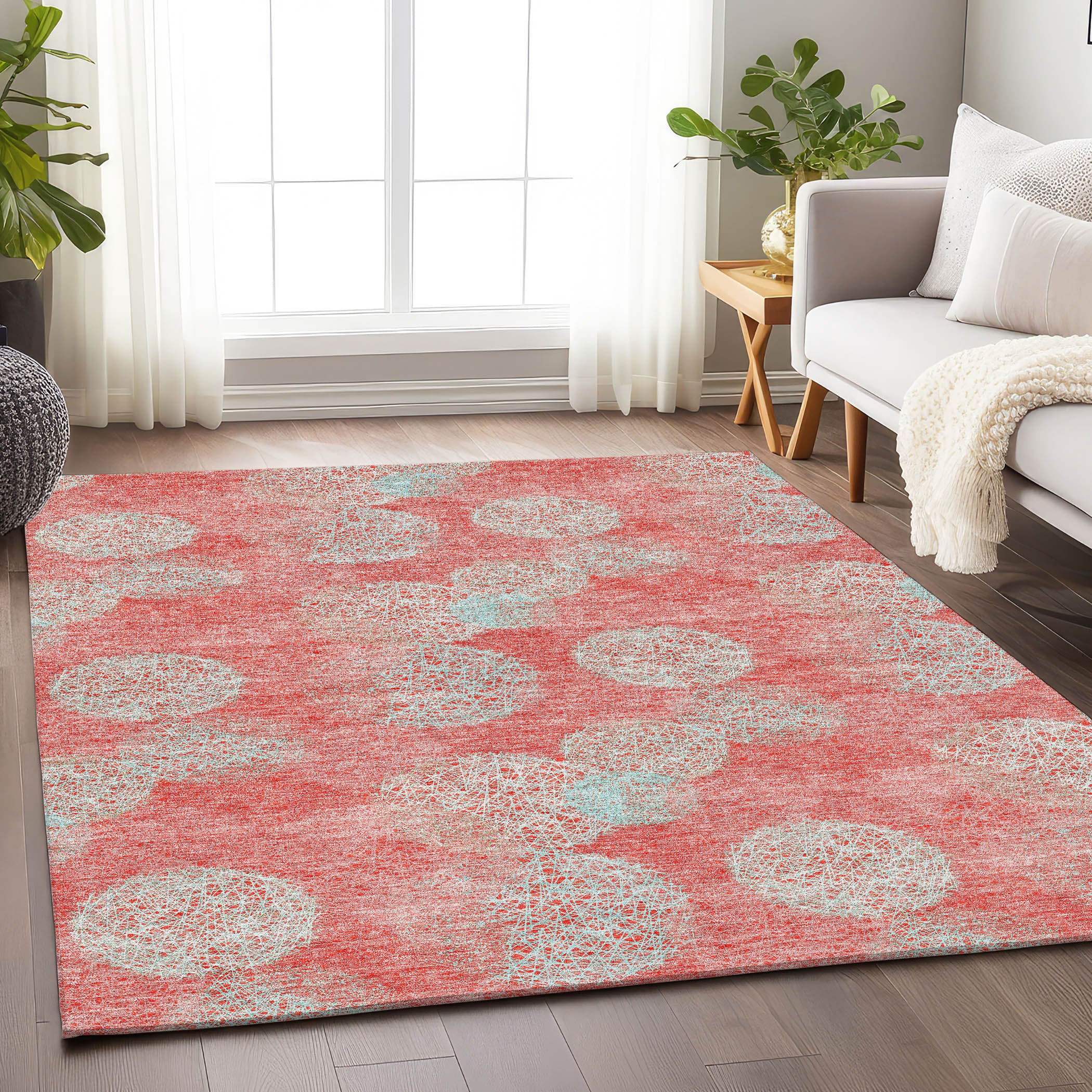 Santorini Machine Washable Transitional Salmon Orange Rug 2'6" x 3'10" #shape_Rectangle
