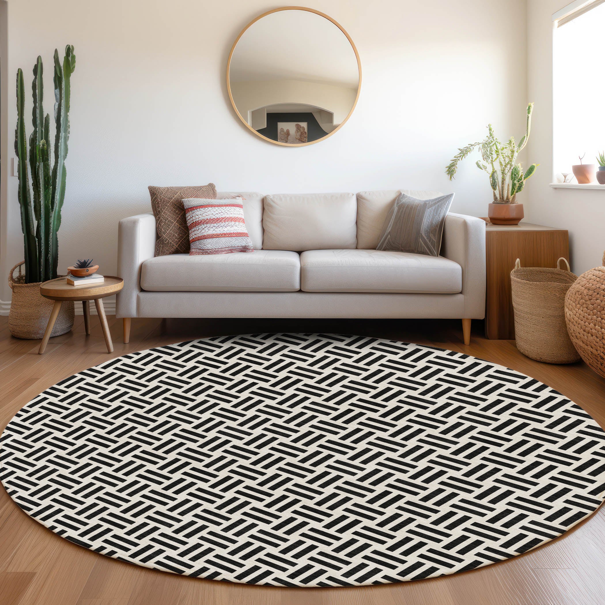 Tbilisi Machine Washable Transitional Black Rug 8' x 8' #shape_Round