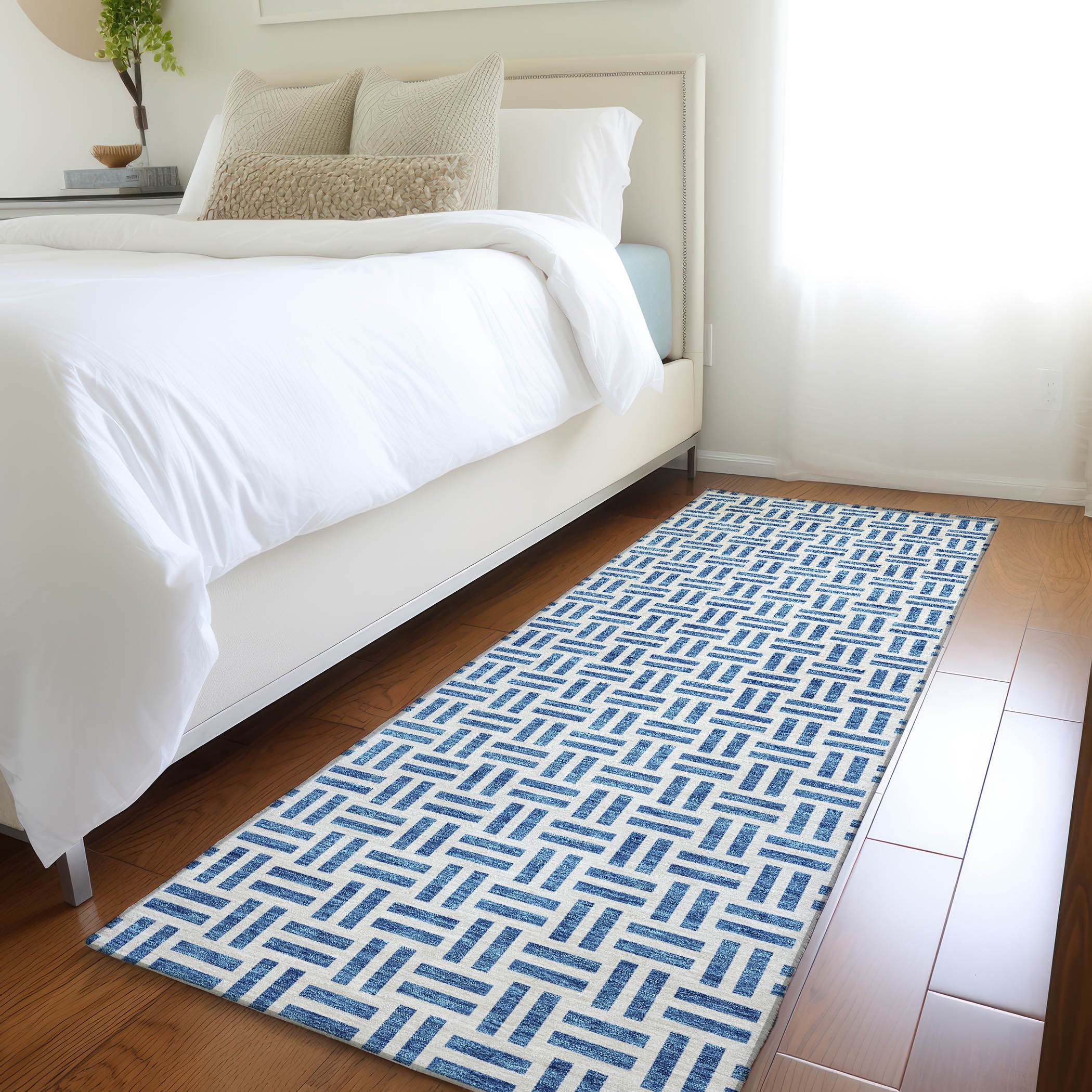 Tbilisi Machine Washable Transitional Denim Blue Rug 2'3" x 7'6" #shape_Runner