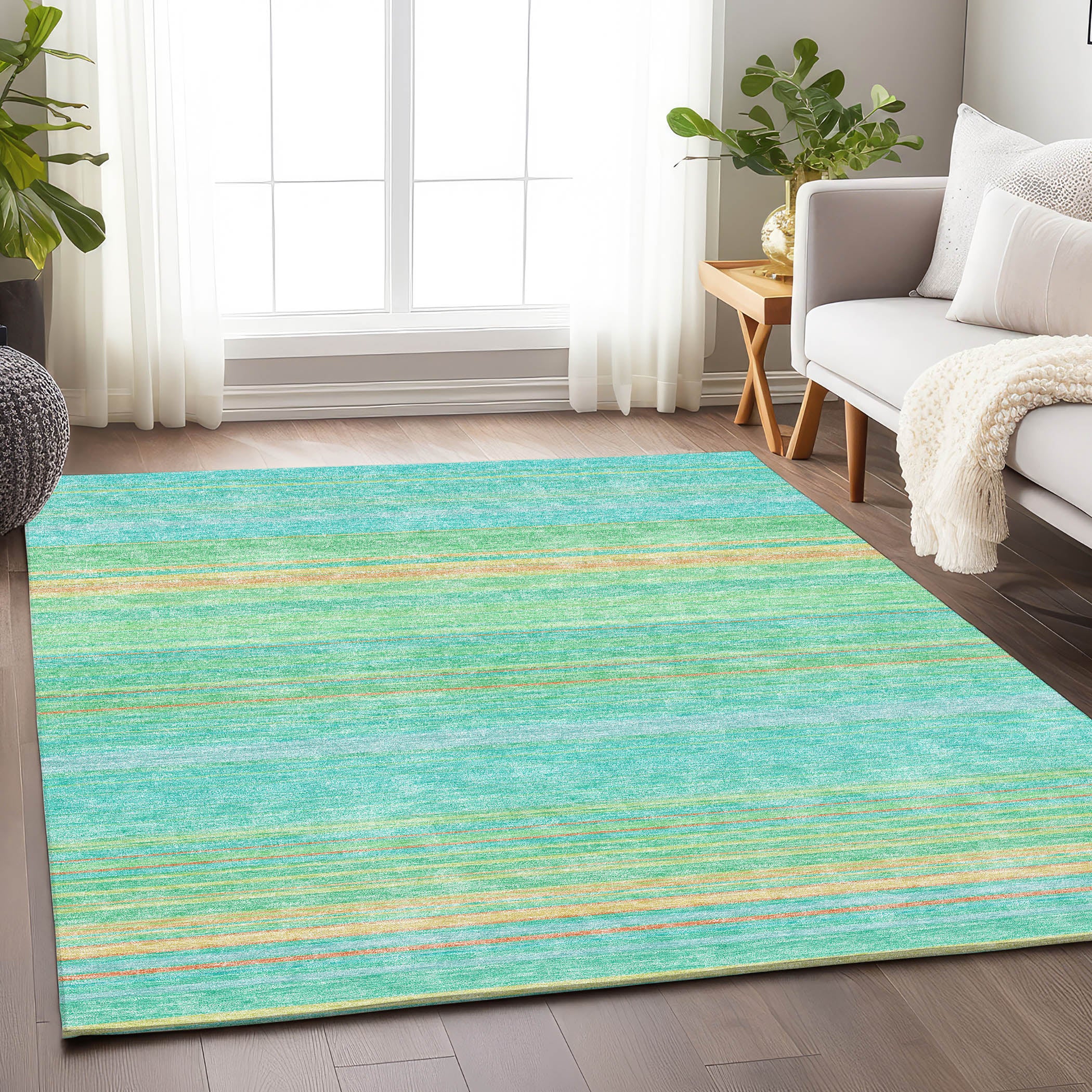 Santorini Machine Washable Transitional Aqua Teal Rug 2'6" x 3'10" #shape_Rectangle