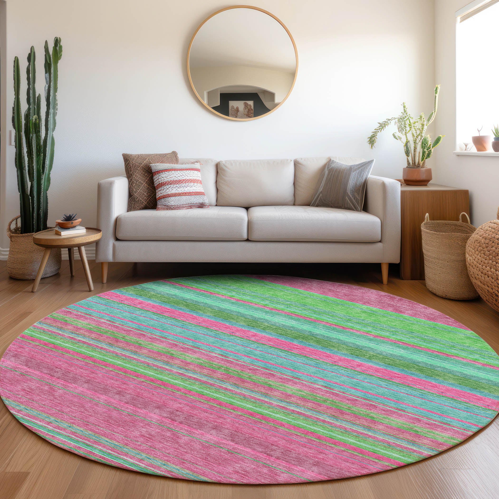 Santorini Machine Washable Transitional Blush Pink Rug 8' x 8' #shape_Round