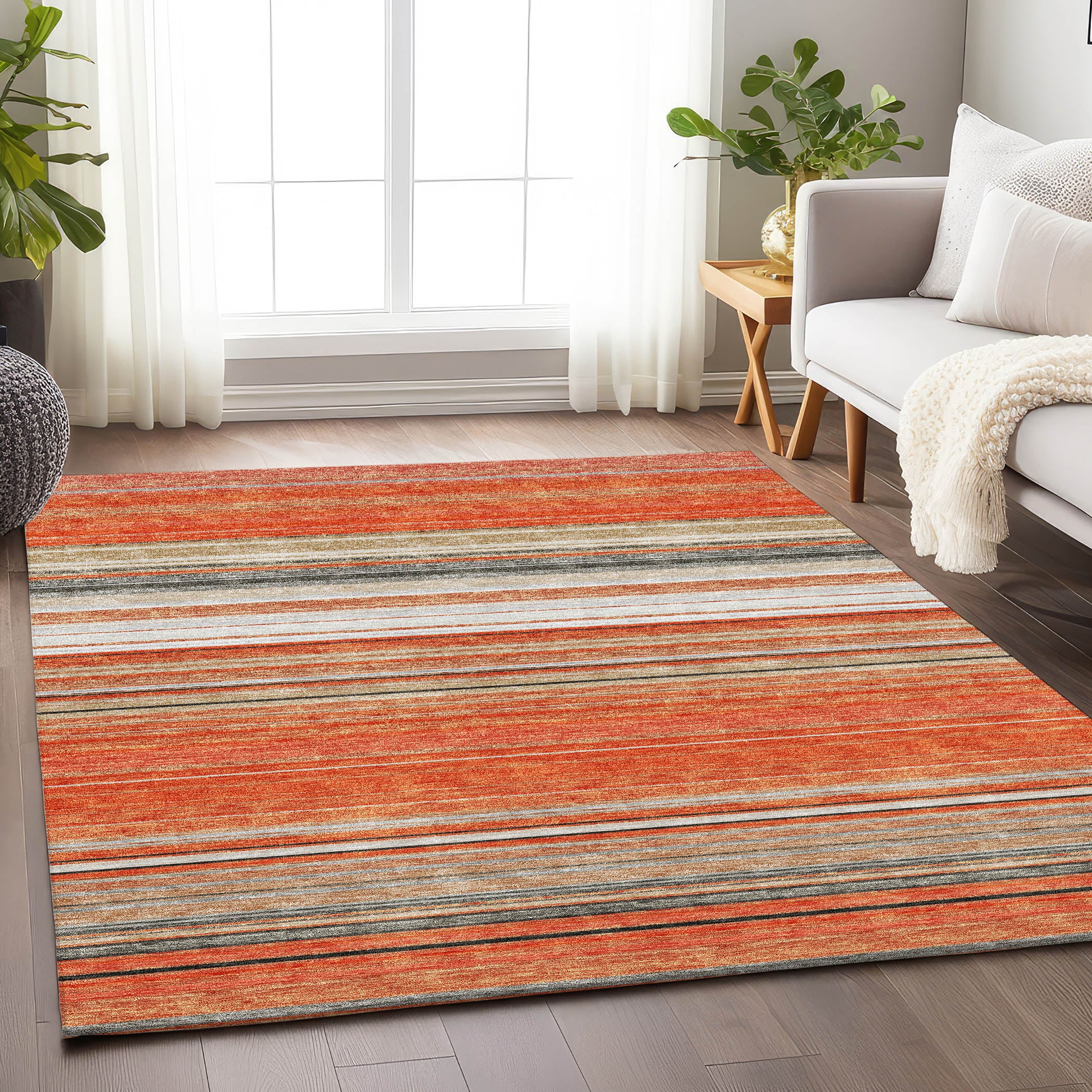 Santorini Machine Washable Transitional Coral Orange Rug 2'6" x 3'10" #shape_Rectangle