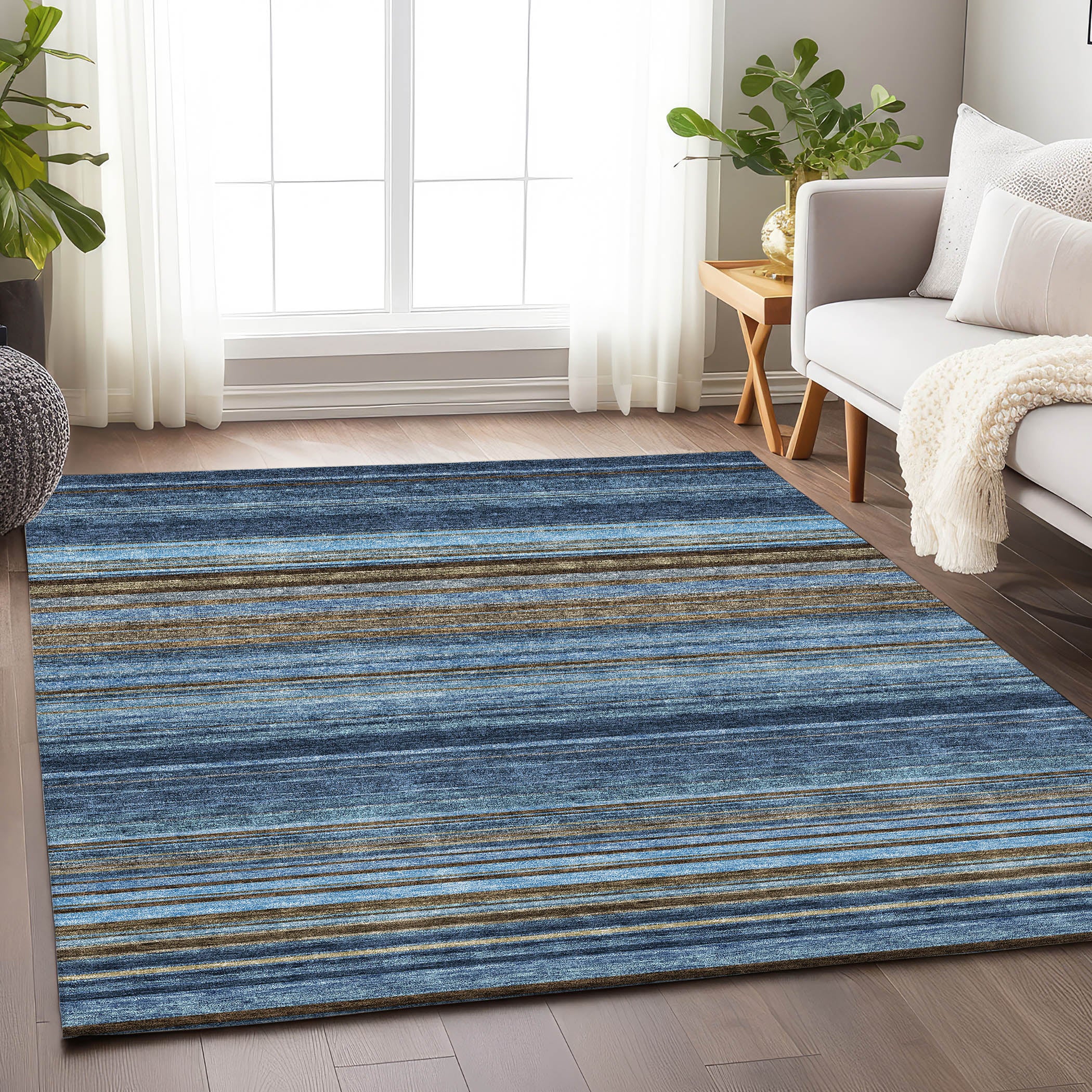 Santorini Machine Washable Transitional Navy Blue Rug 2'6" x 3'10" #shape_Rectangle