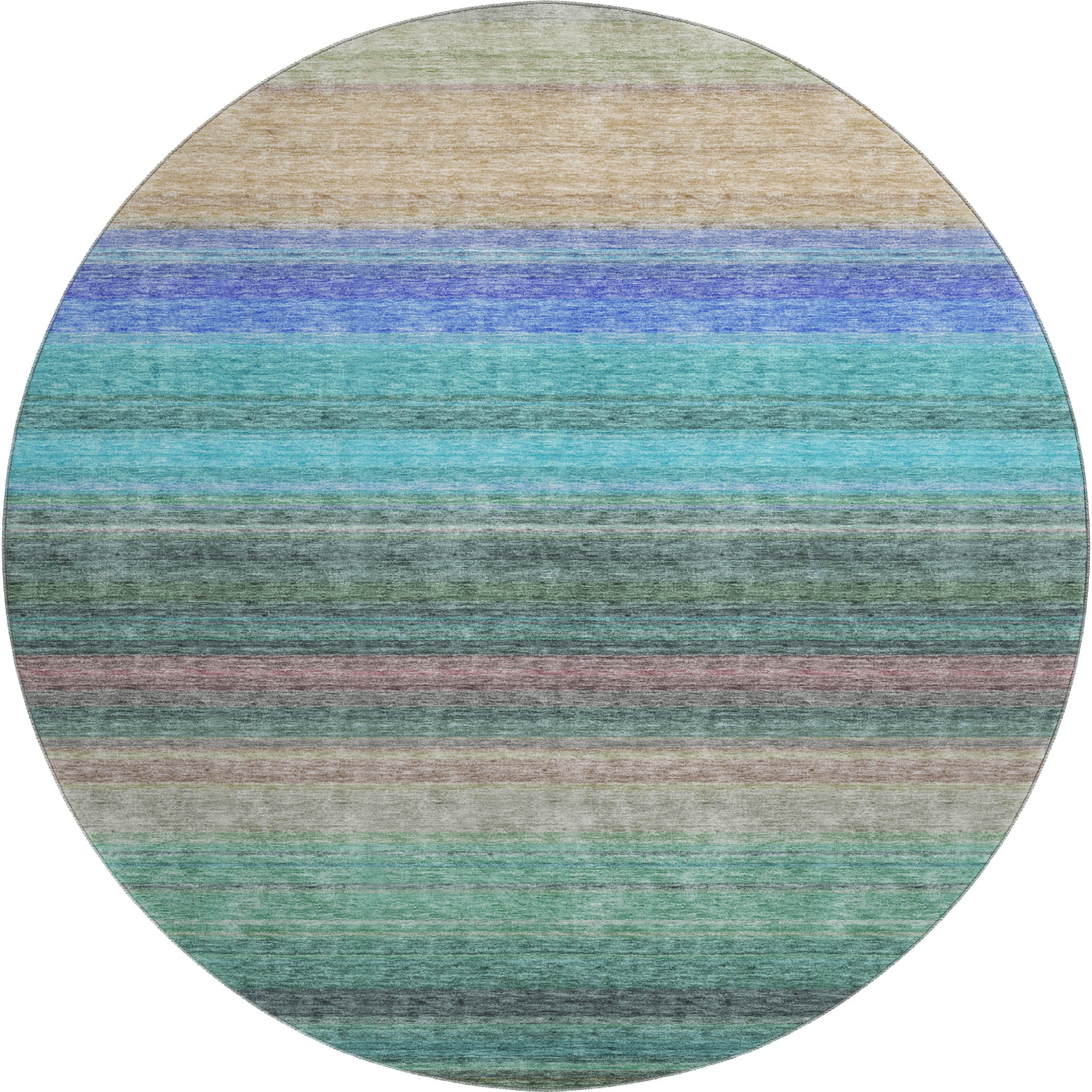 Santorini Machine Washable Transitional Sage Green Rug 8' x 8' #shape_Round