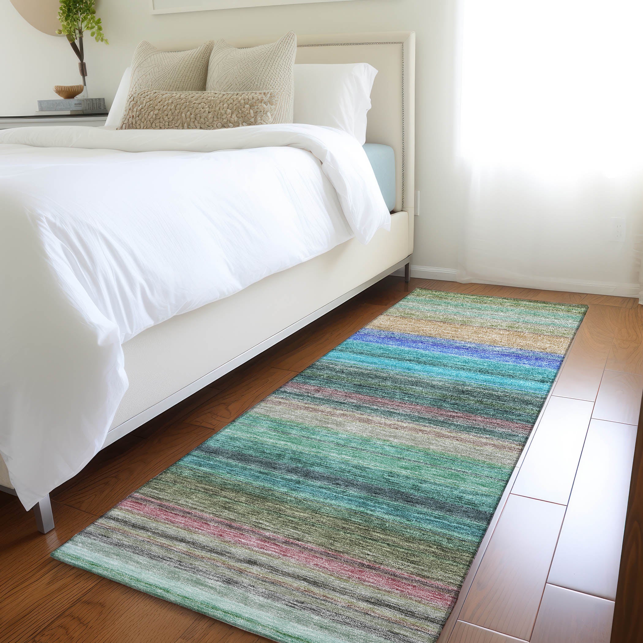 Santorini Machine Washable Transitional Sage Green Rug 2'3" x 7'6" #shape_Runner