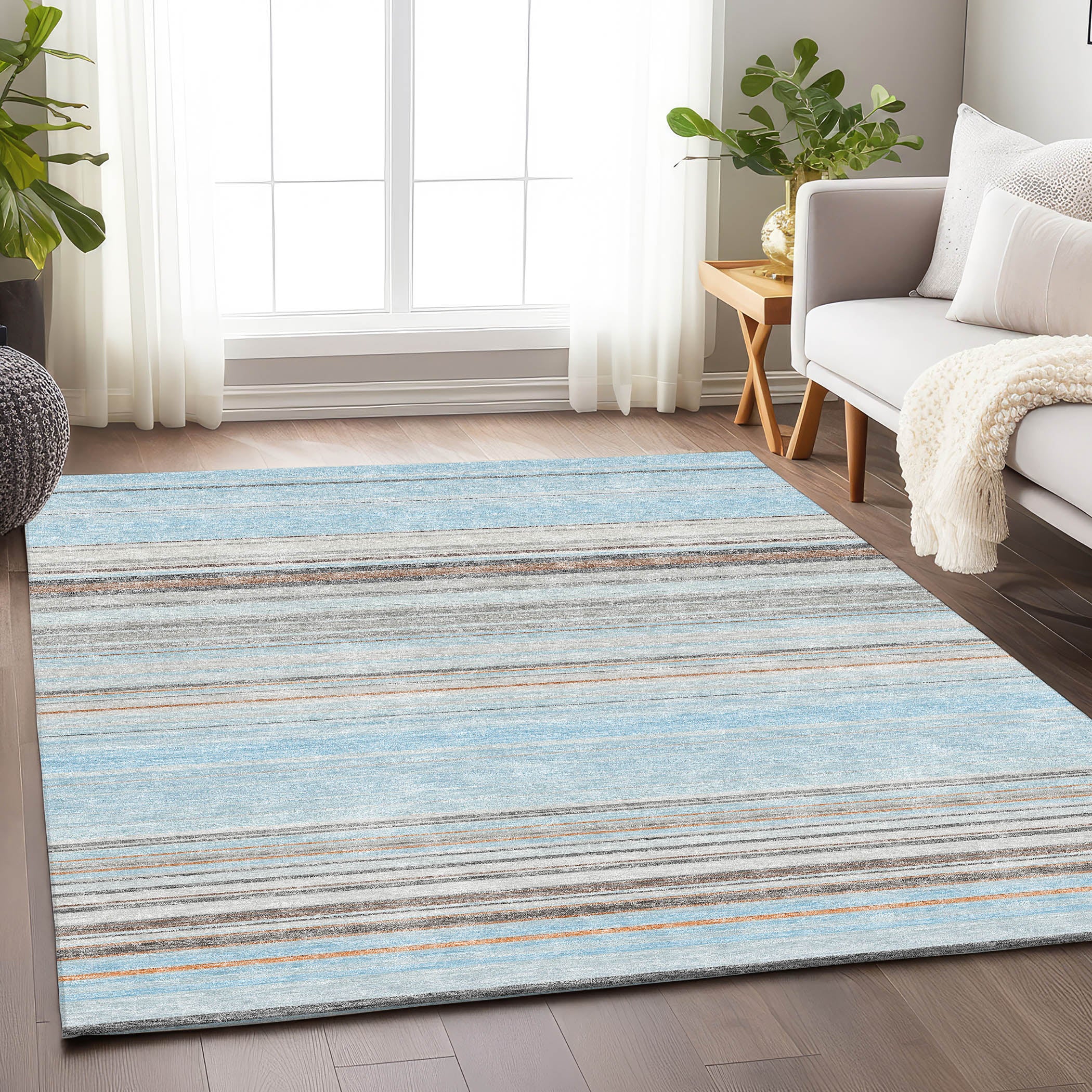 Santorini Machine Washable Transitional Sky Blue Rug 2'6" x 3'10" #shape_Rectangle
