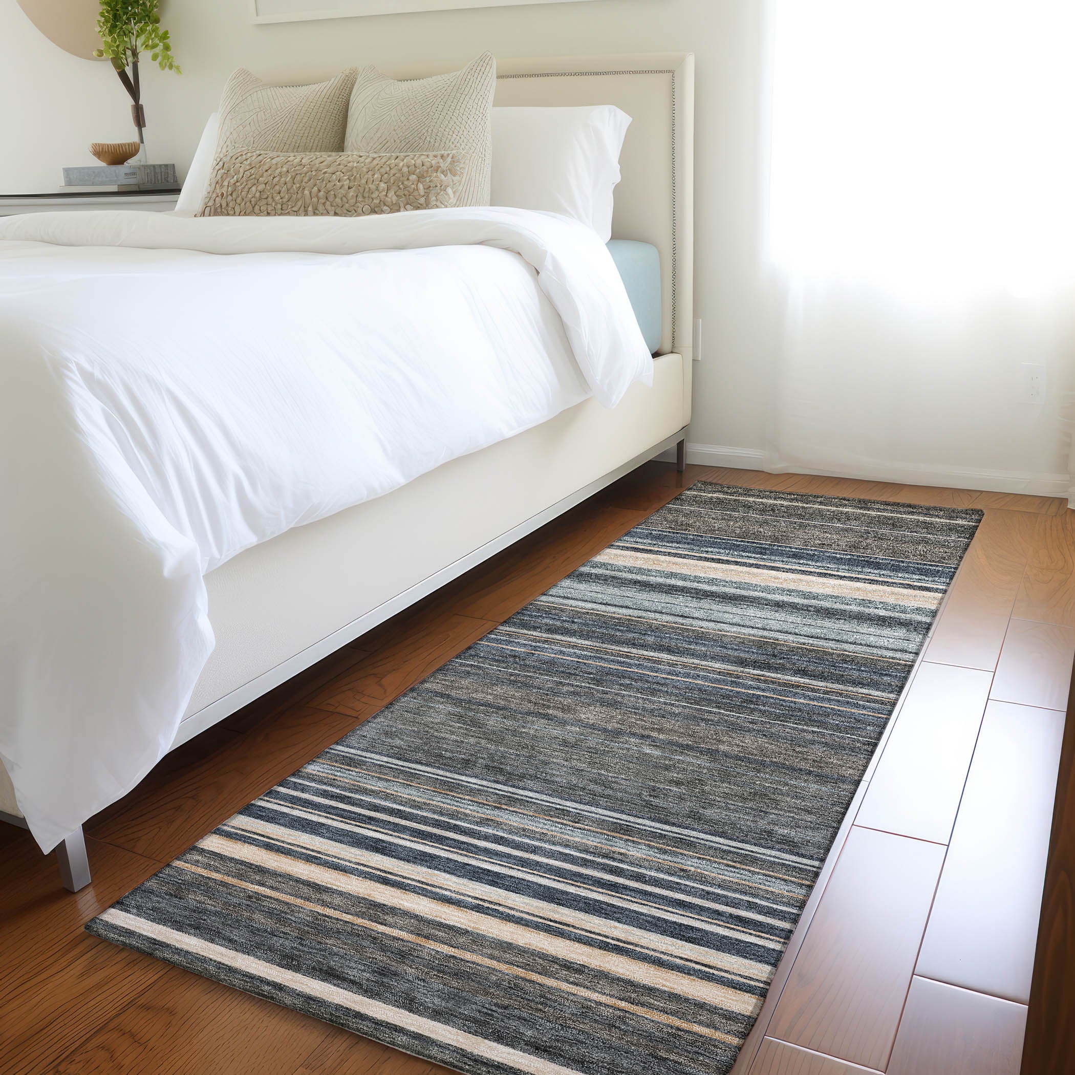 Santorini Machine Washable Transitional Taupe Brown Rug 2'3" x 7'6" #shape_Runner