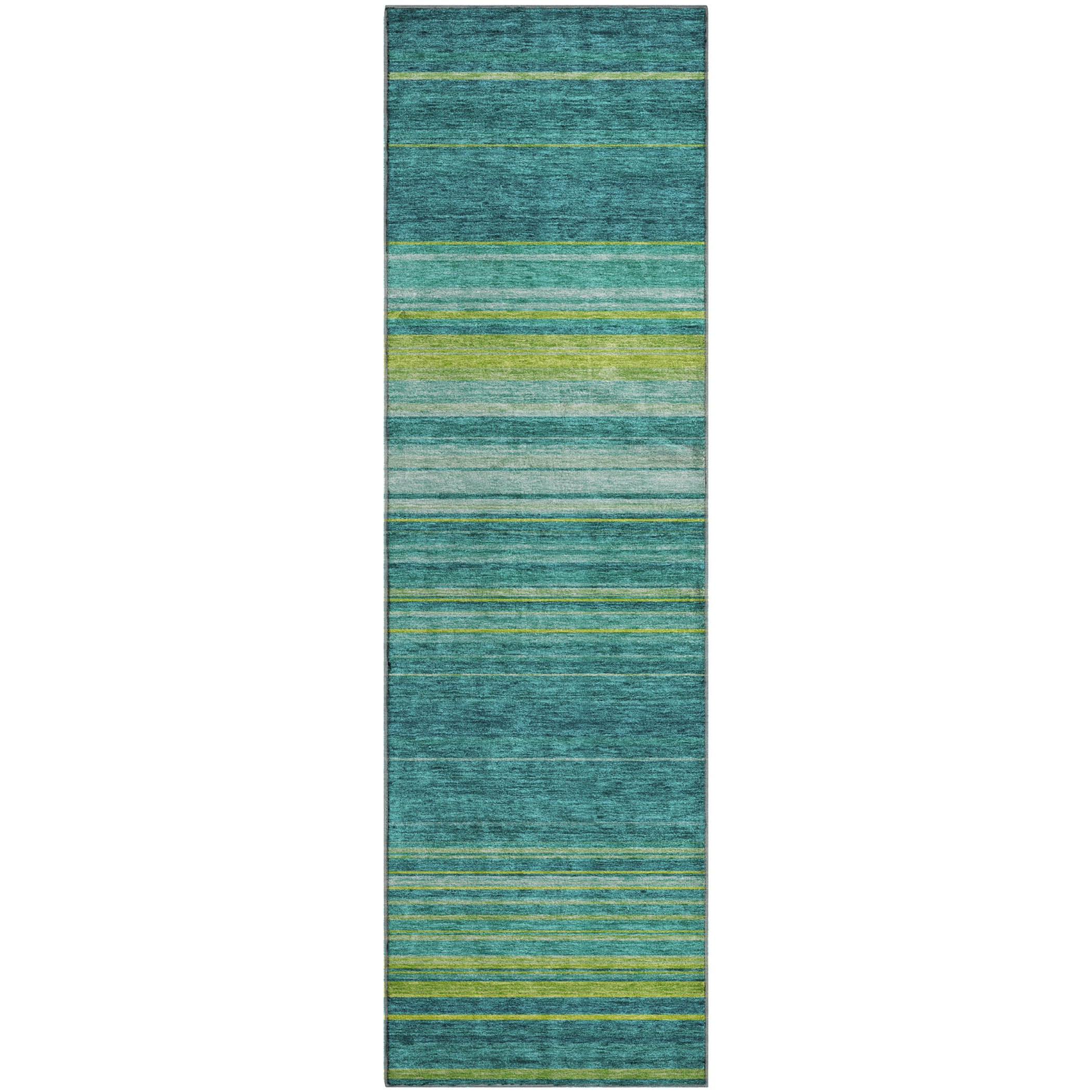 Santorini Machine Washable Transitional Teal Rug 2'3" x 7'6" #shape_Runner