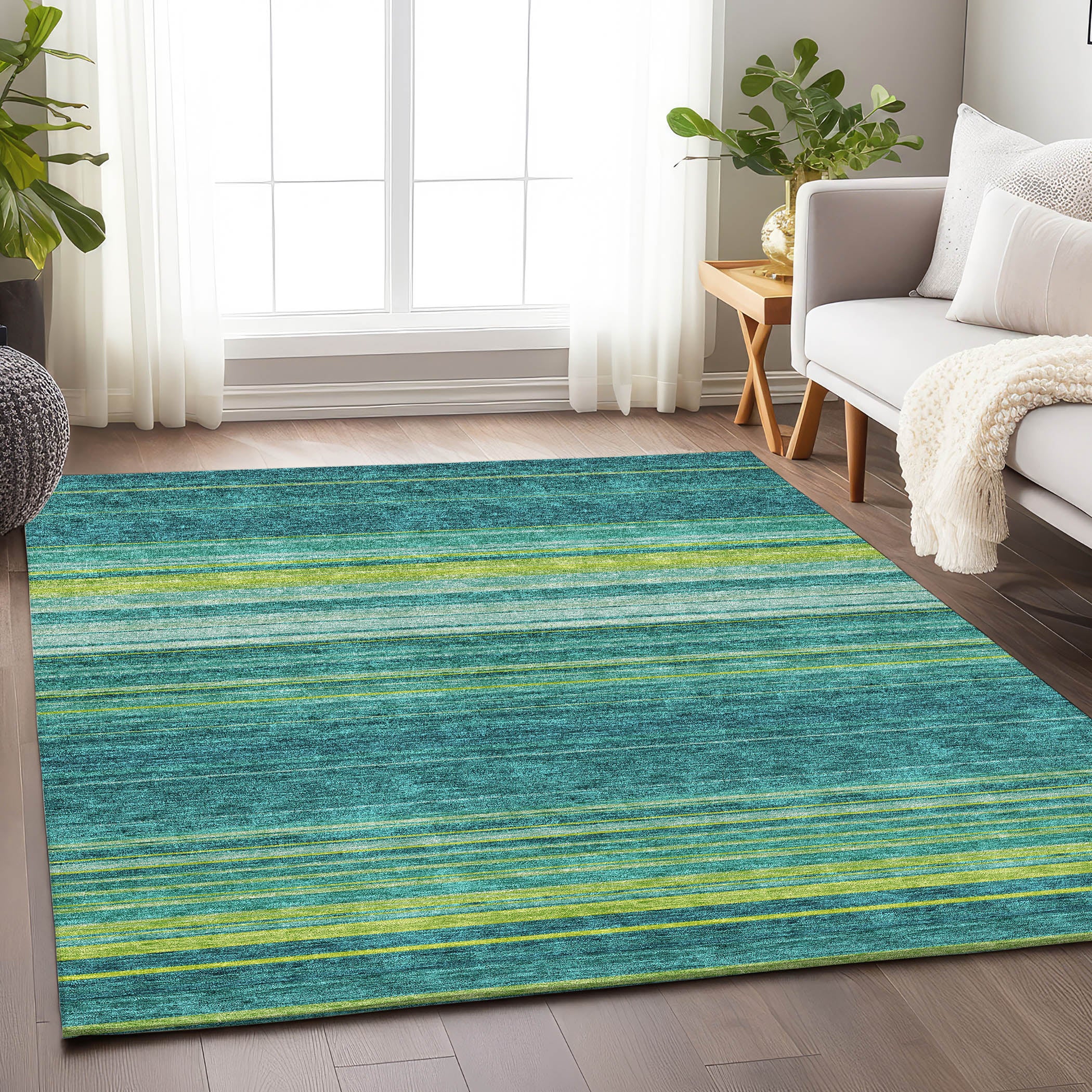 Santorini Machine Washable Transitional Teal Rug 2'6" x 3'10" #shape_Rectangle